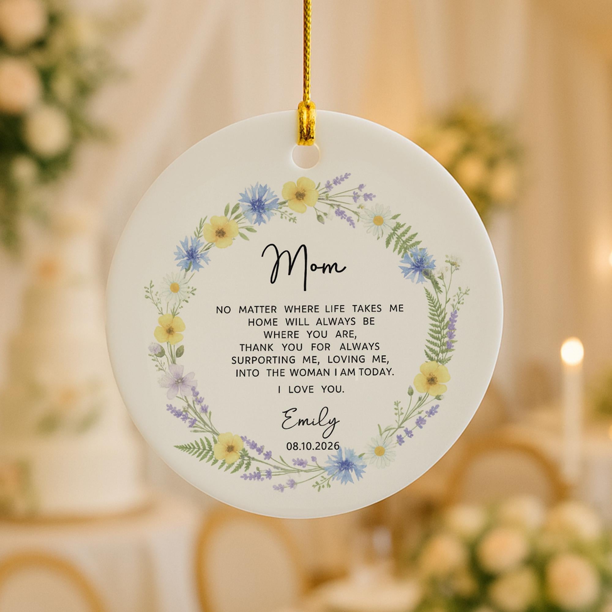 Personalized Mom Ornament | Floral Ceramic Keepsake Gift