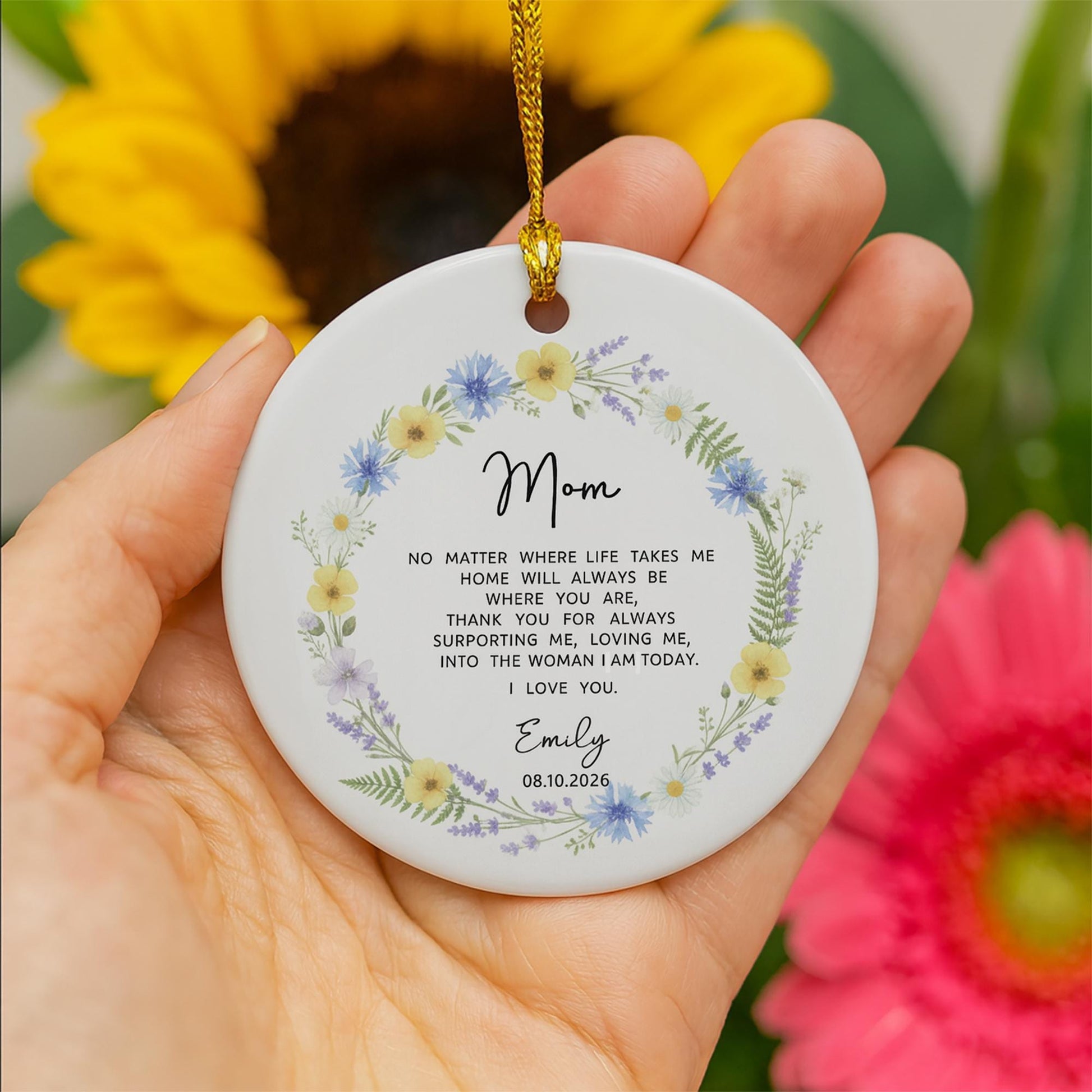 Personalized Mom Ornament | Floral Ceramic Keepsake Gift