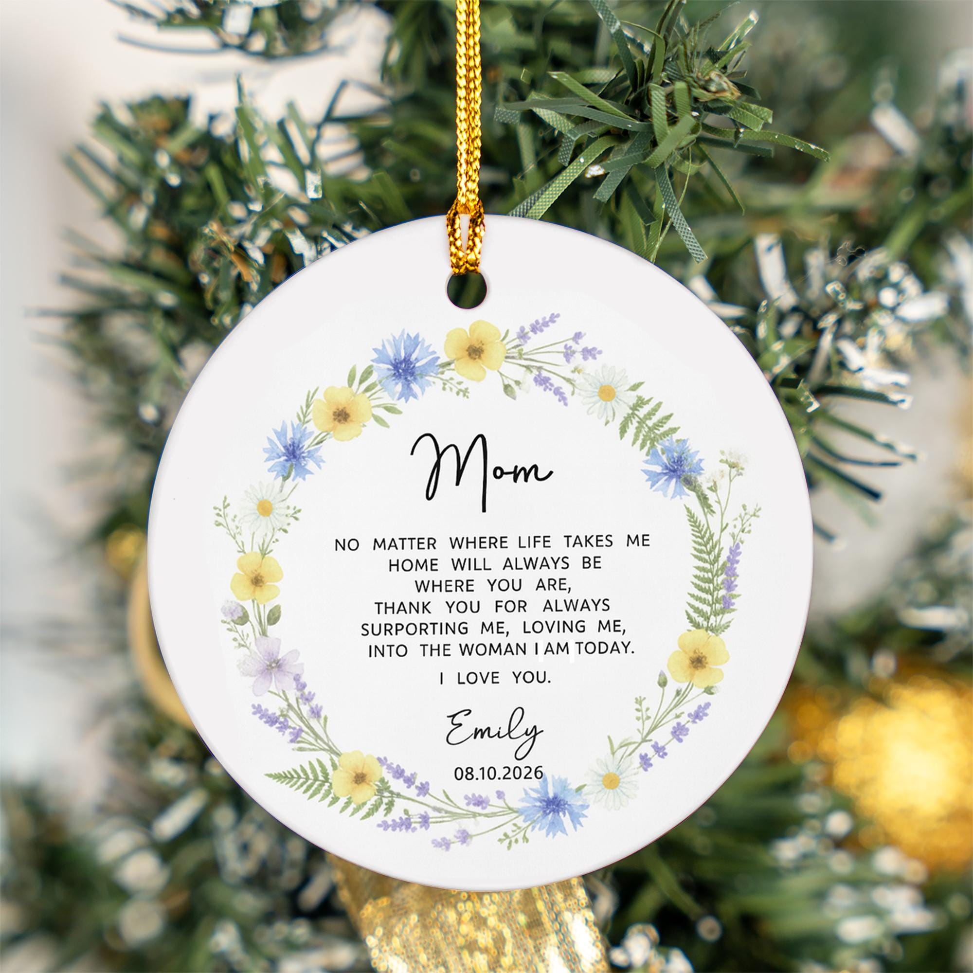 Personalized Mom Ornament | Floral Ceramic Keepsake Gift