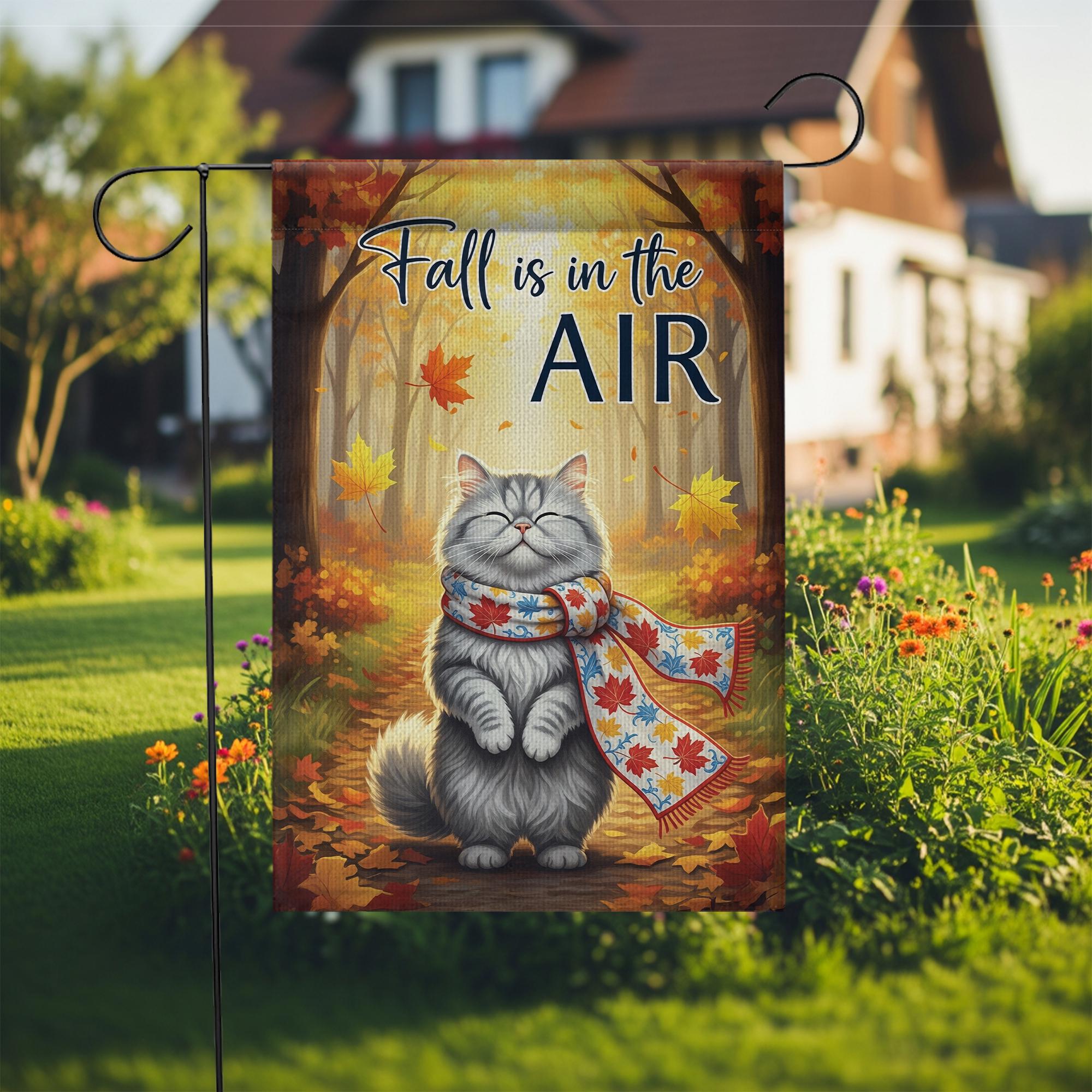 Fall Cat Garden Flag, Autumn Outdoor Yard Decor, Cozy Kitty with Scarf Seasonal Flag, Cute Fall Porch Decoration for Cat Lovers