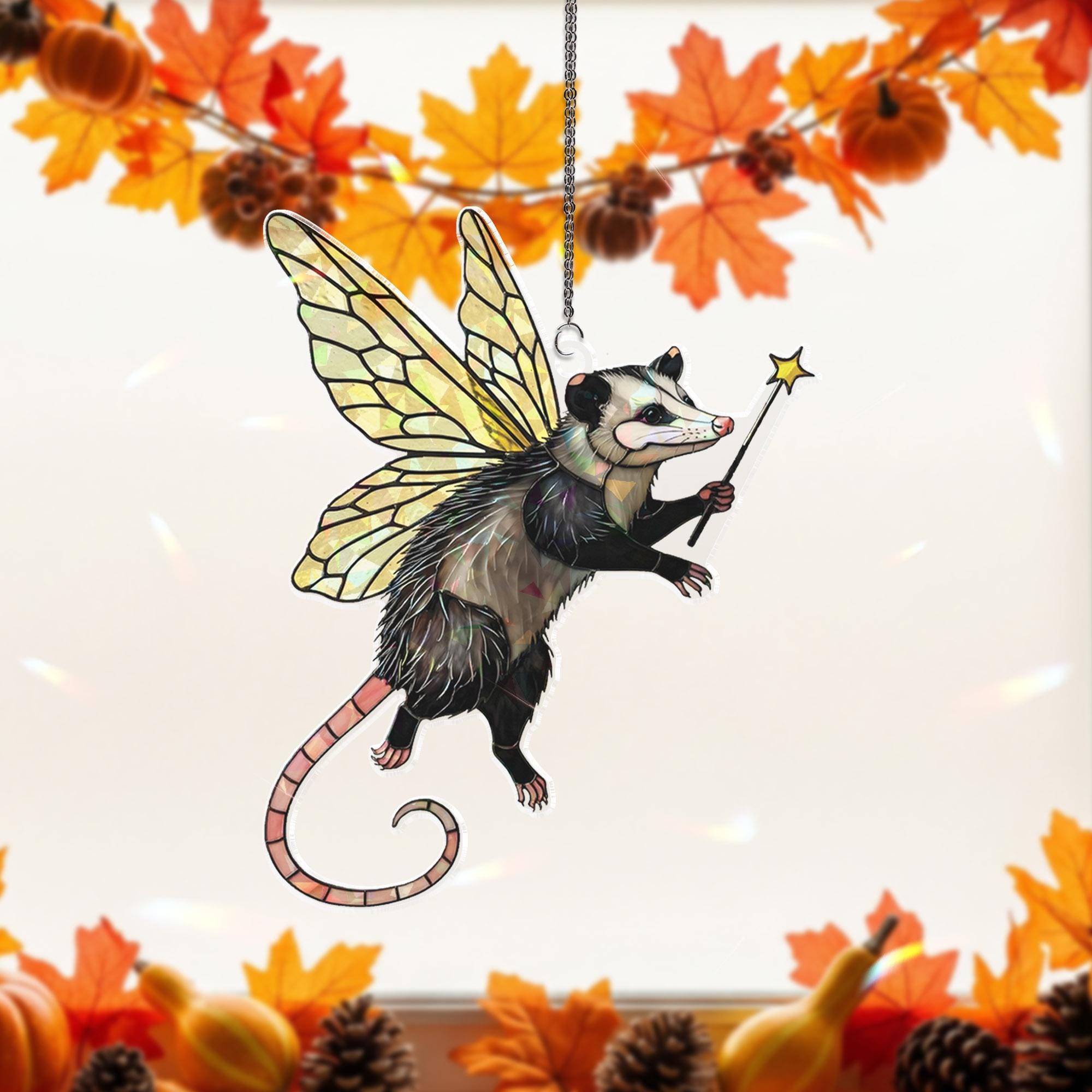 Holographic Opossum Suncatcher: Rainbow Window Hanging, Cottagecore Ornament