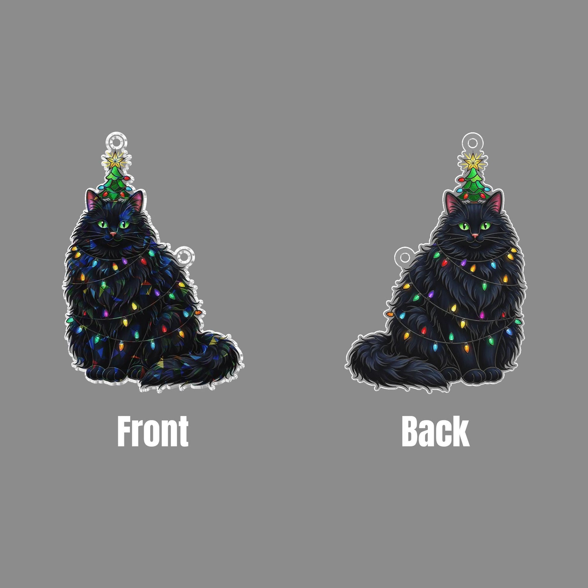 Black Cat Christmas Window Hanging | Holographic Holiday Cat Ornament