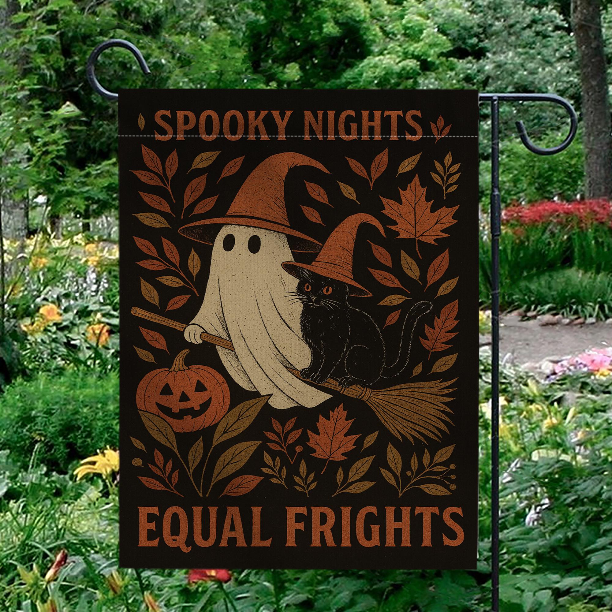 Equal Frights for all Garden Flag | Ghost and Black Cat Outdoor Yard Decor