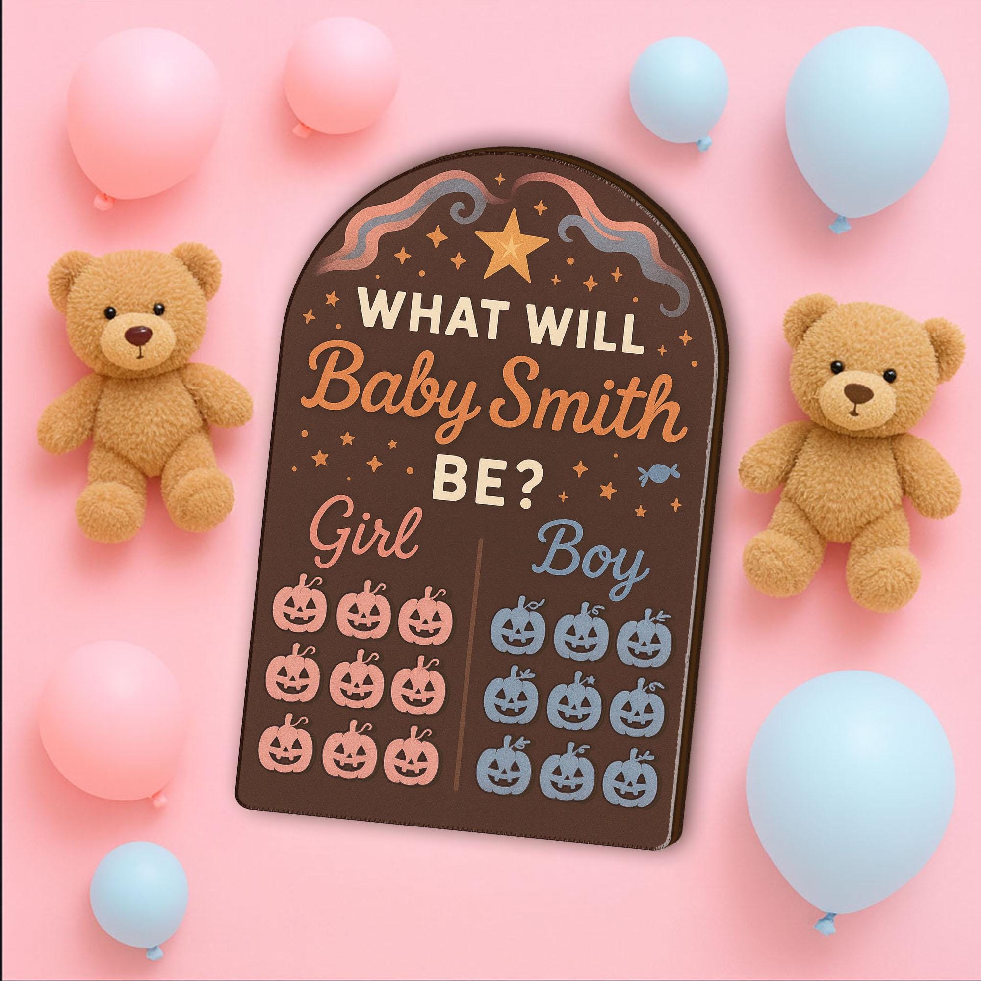 Halloween Gender Reveal Game Board: Personalized Baby Shower Guessing Board