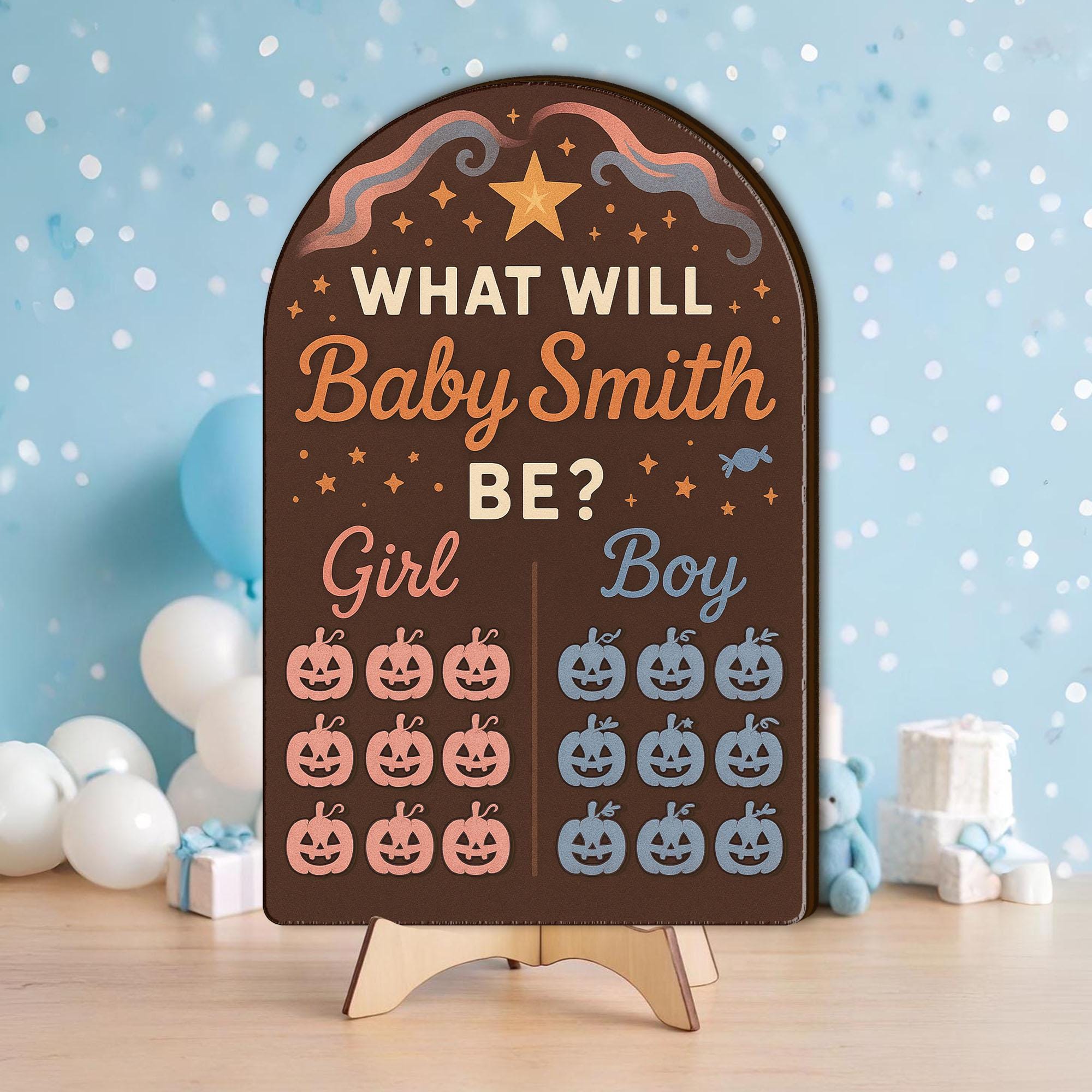 Halloween Gender Reveal Game Board: Personalized Baby Shower Guessing Board