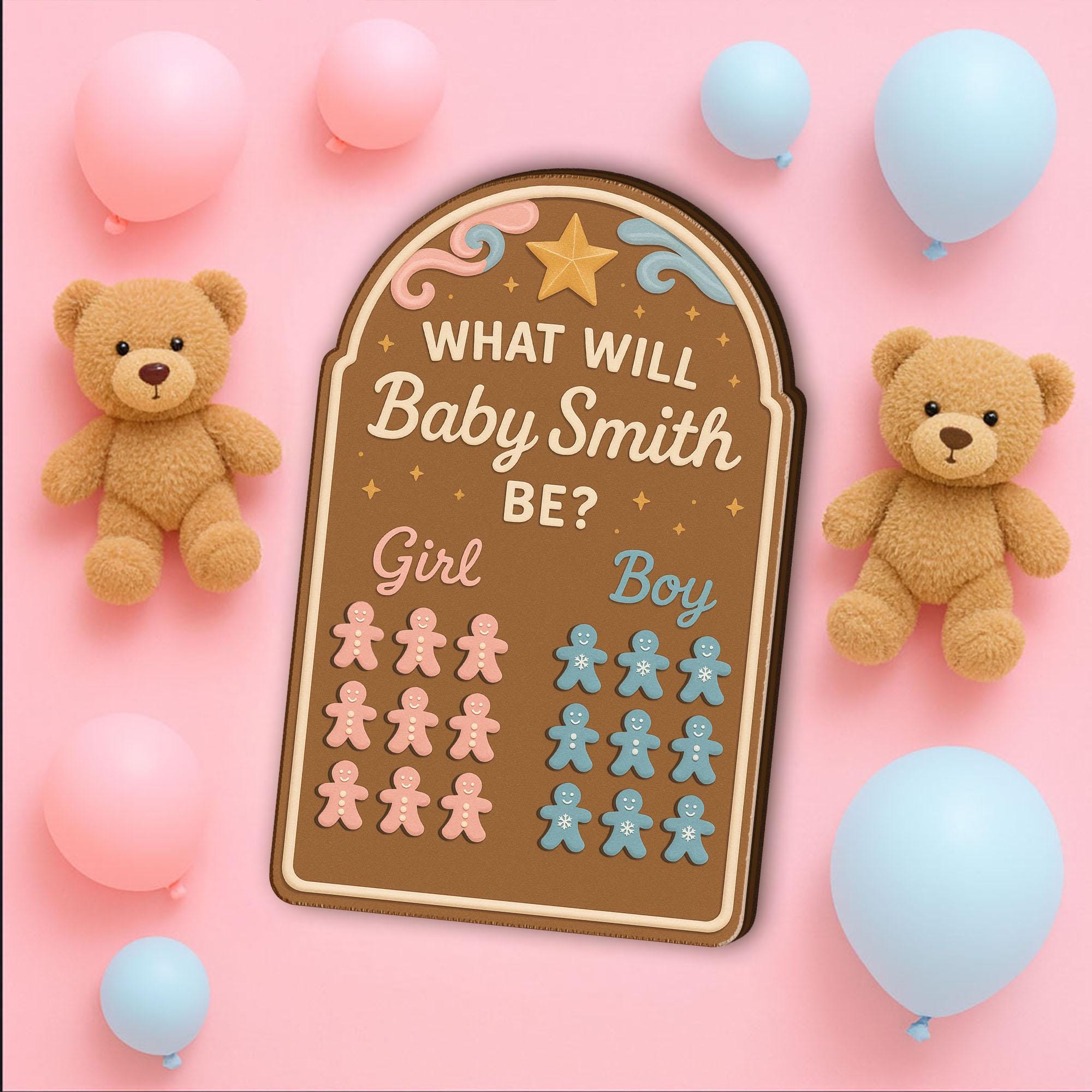 Gingerbread Gender Reveal Game Board: Personalized Christmas Baby Prediction Decor