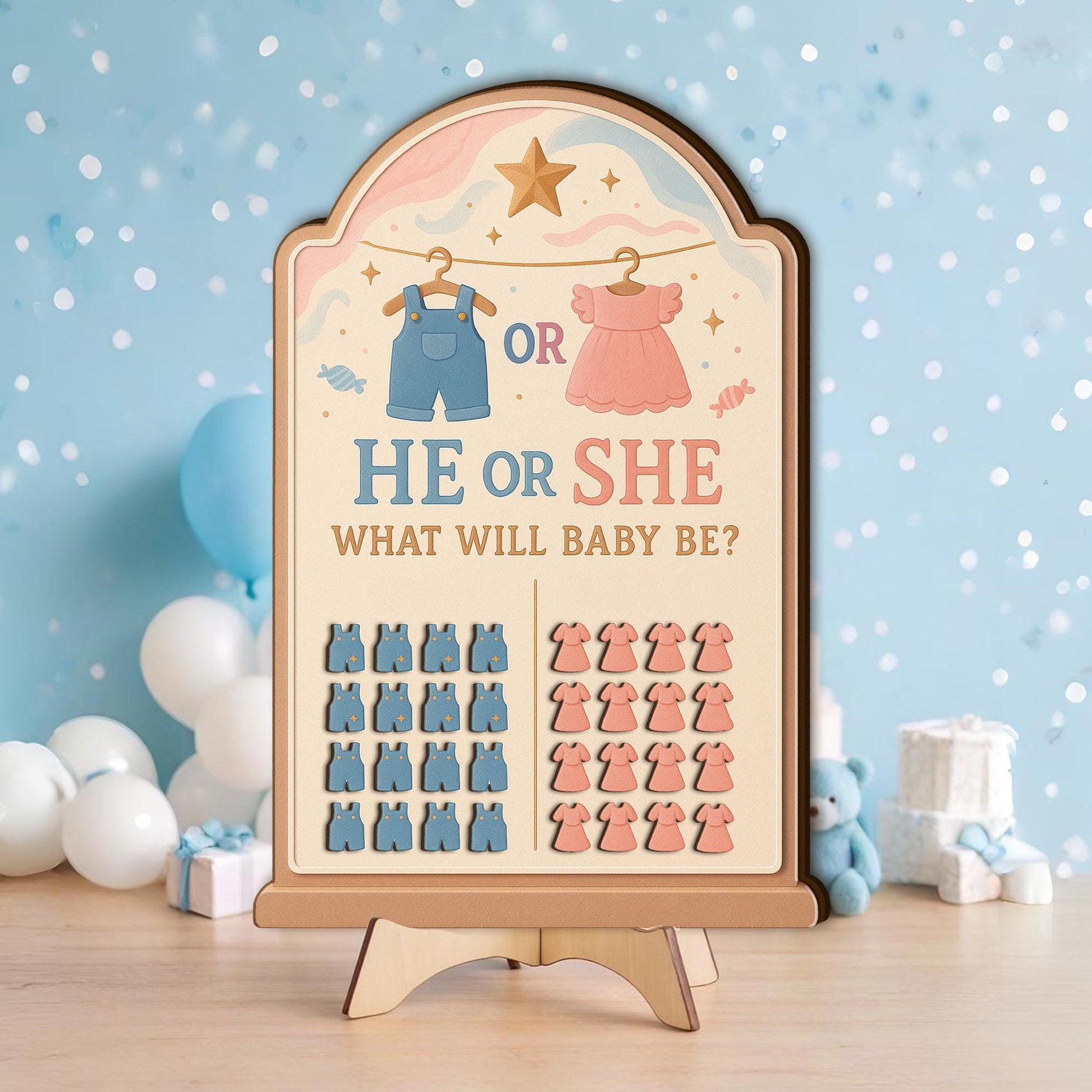 He or She Gender Reveal Game Board: Personalized Boy or Girl Party Sign