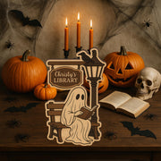 Custom Spooky Wooden Ghost Library Sign • Halloween Home Decor