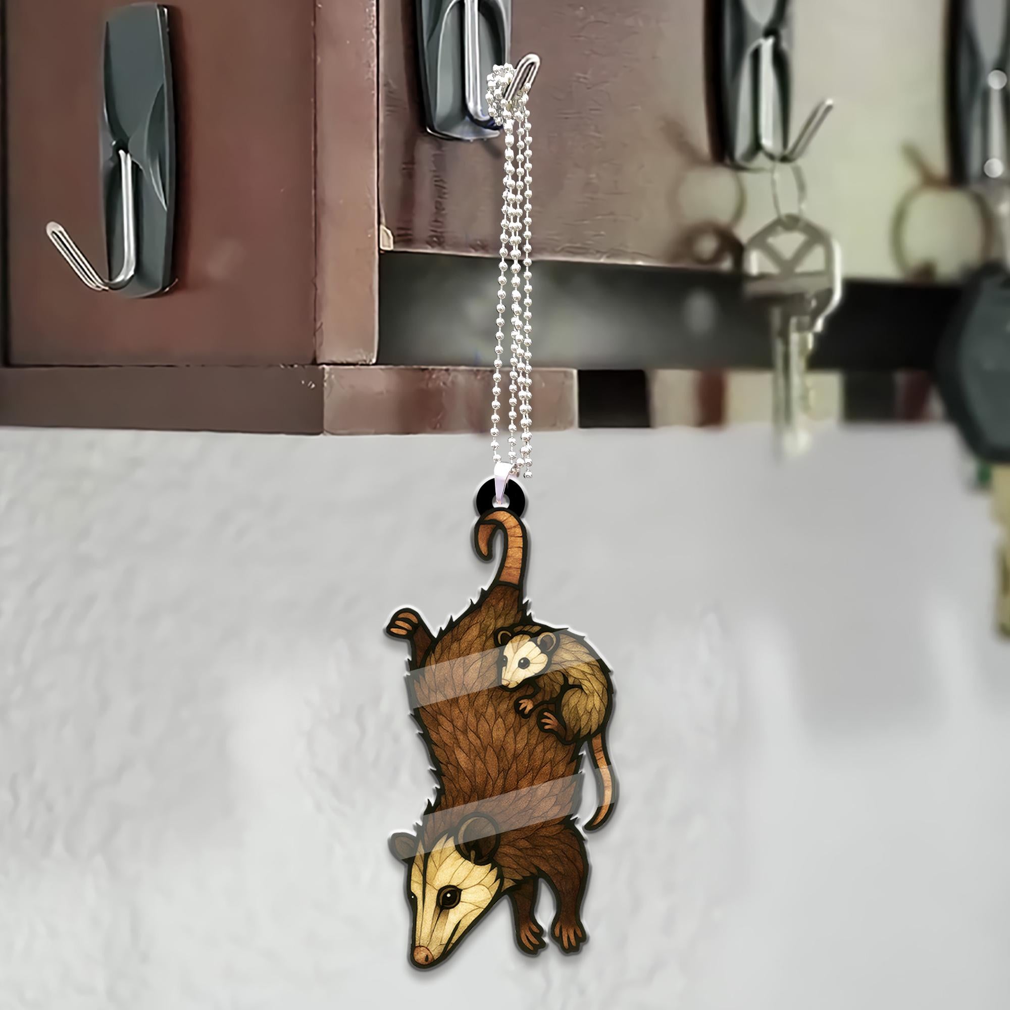 Upside Down Possum Mom Car Ornament • Funny Opossum Hanging Decoration