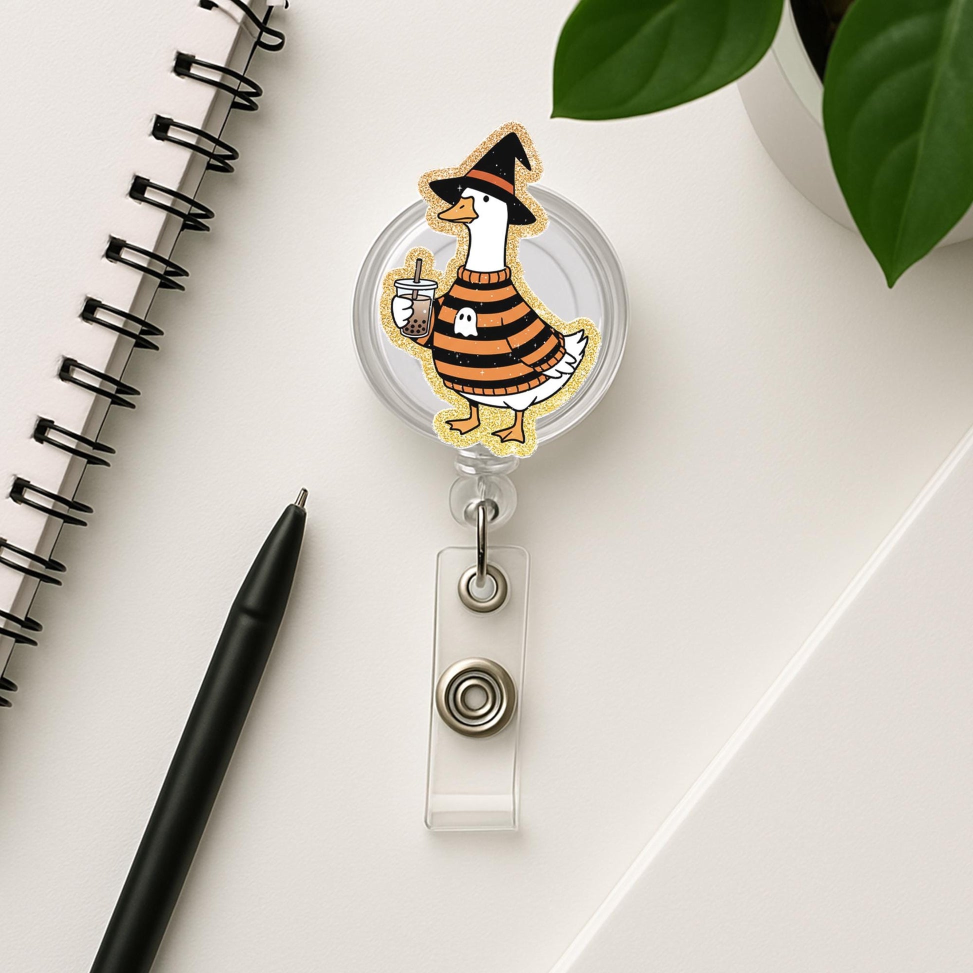 Halloween Goose Badge Reel, Cute Witch ID Holder, Funny Nurse Badge Clip, Goose Name Tag Holder, Fall Work Badge Accessory