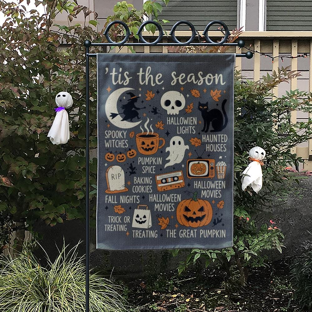 Halloween Garden Flag: Spooky Witch, Pumpkin & Ghost Decor