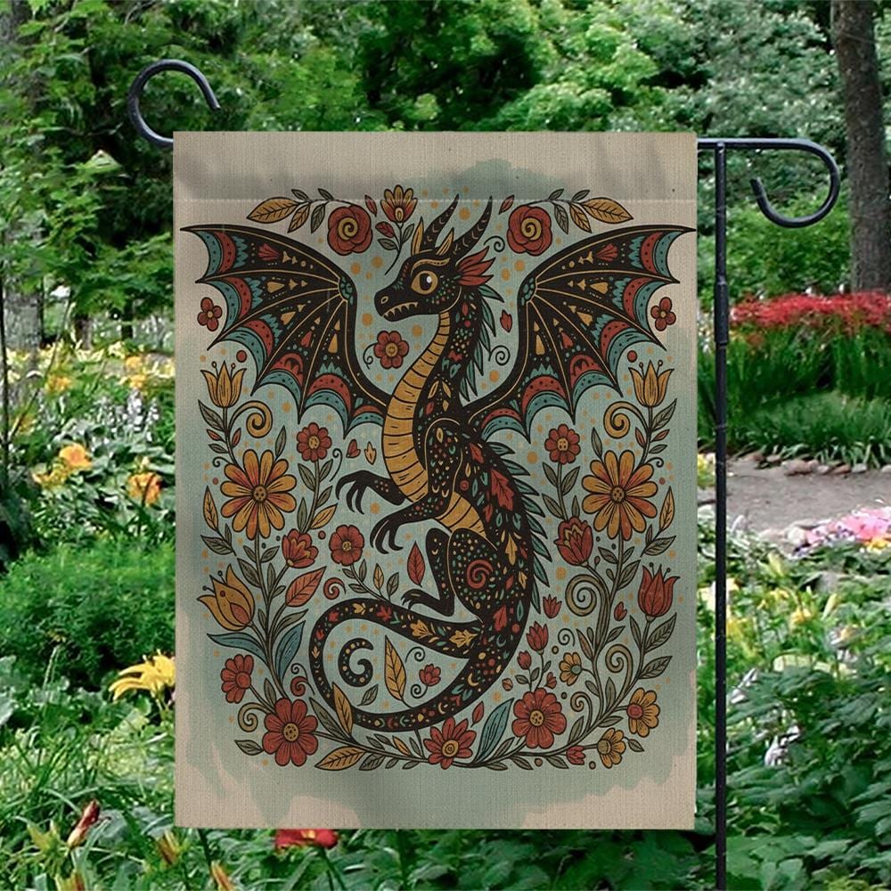 Gothic Dragon Garden Flag: Fantasy Yard Decor, Weather-Resistant Polyester