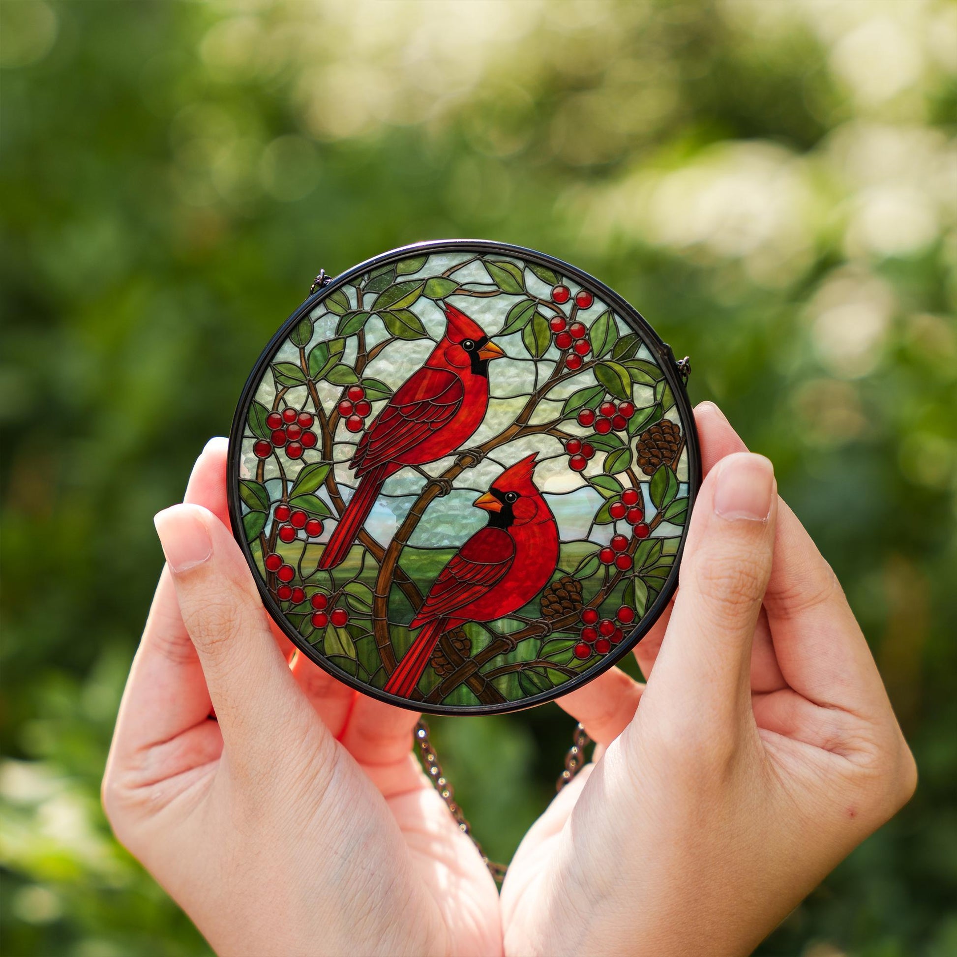 Cardinal Glass Suncatcher: Red Bird Window Ornament, Memorial Gift