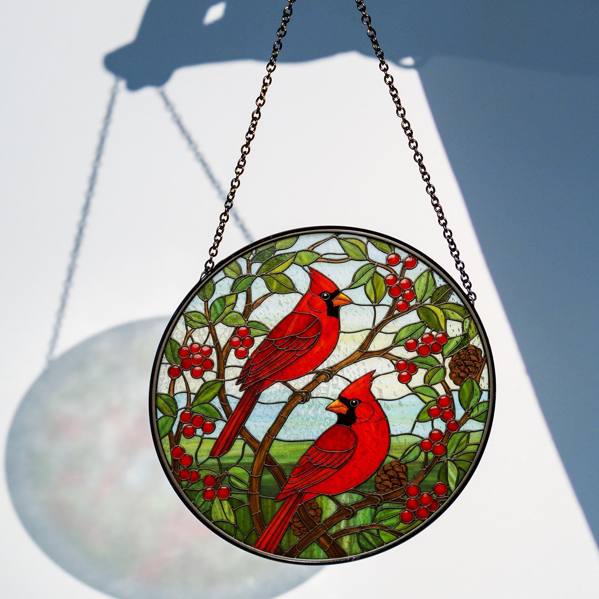 Cardinal Glass Suncatcher: Red Bird Window Ornament, Memorial Gift