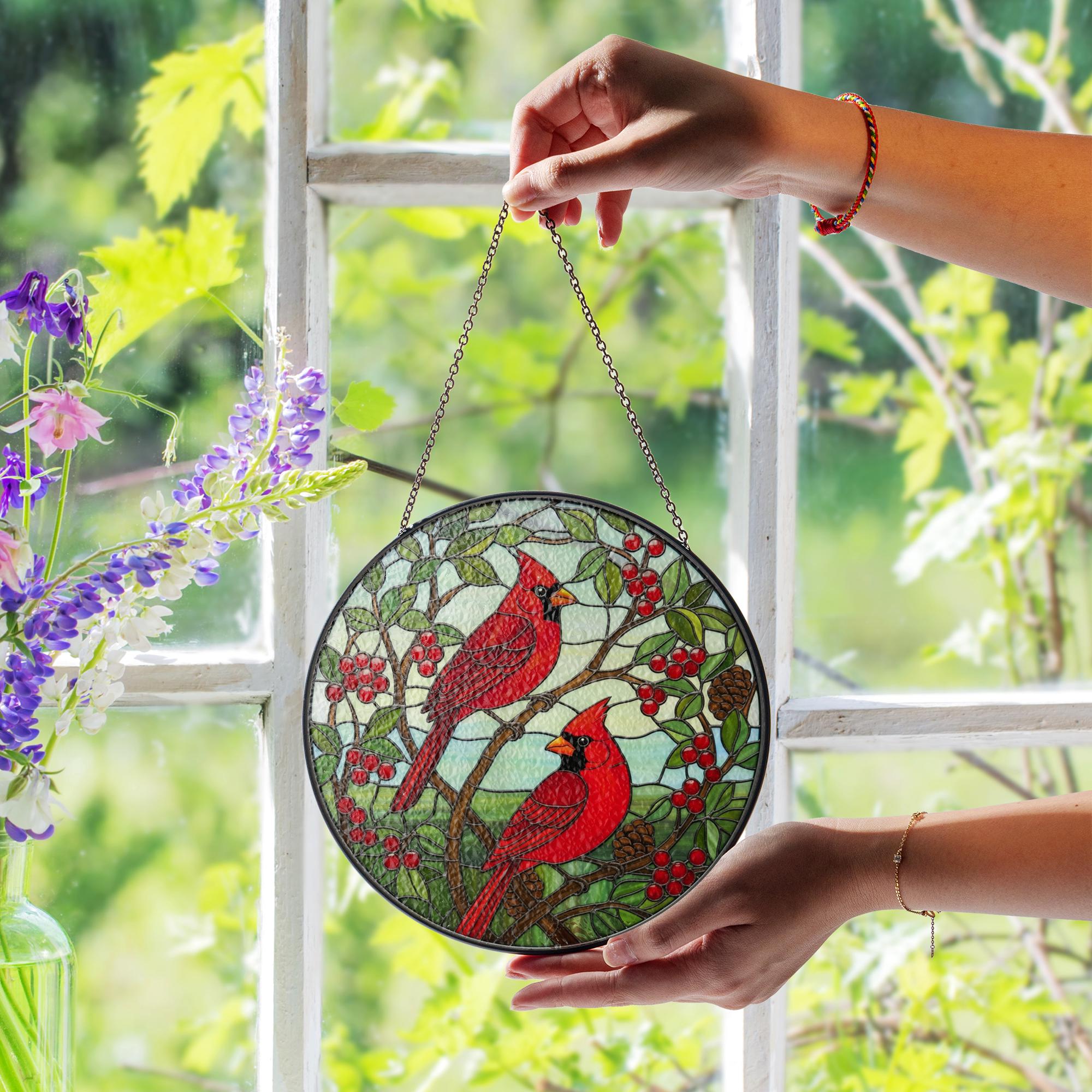 Cardinal Glass Suncatcher: Red Bird Window Ornament, Memorial Gift