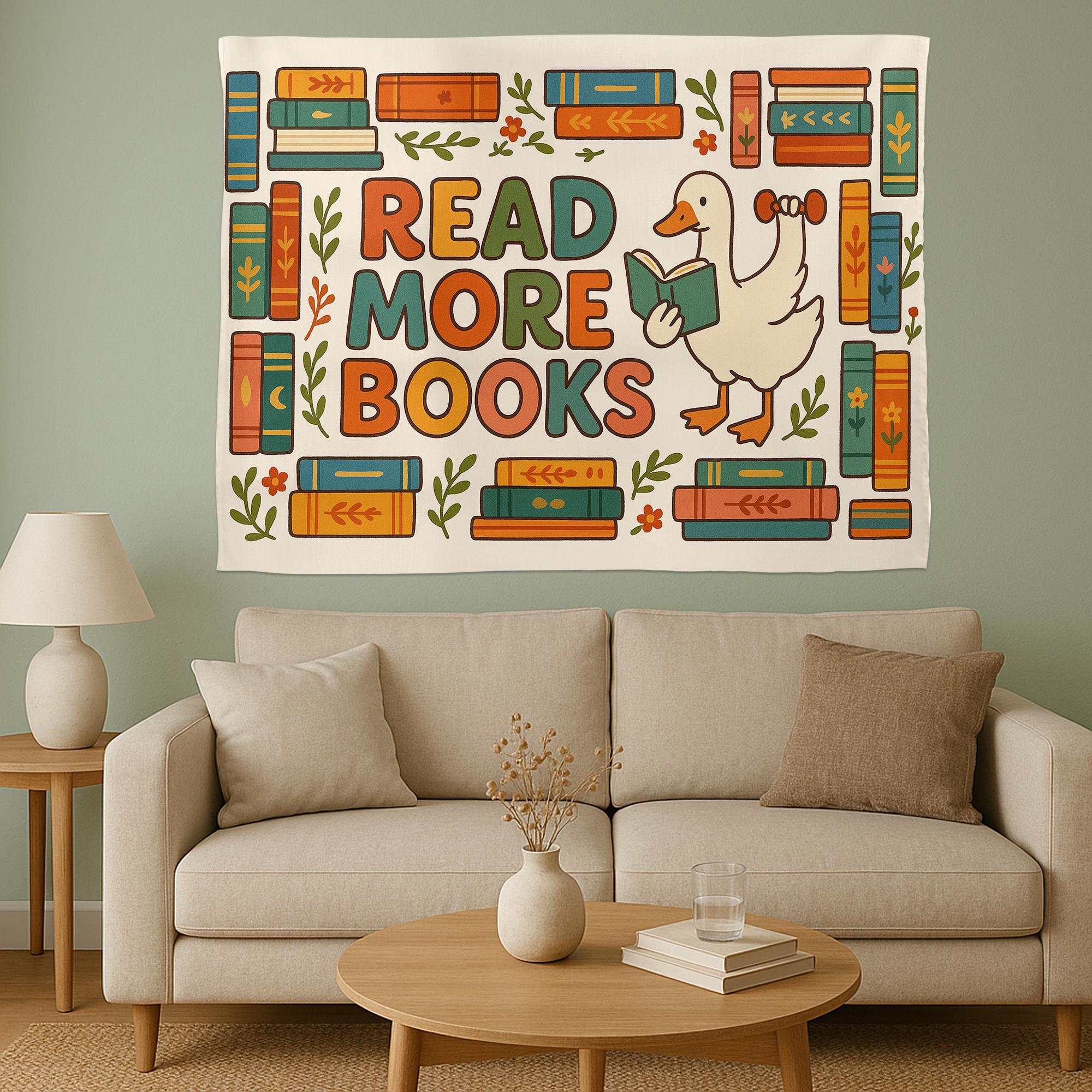 Read More Books Tapestry | Cute Duck Wall Hanging | Book Lover Room Decor | Library Reading Gift | Aesthetic Dorm Wall Art
