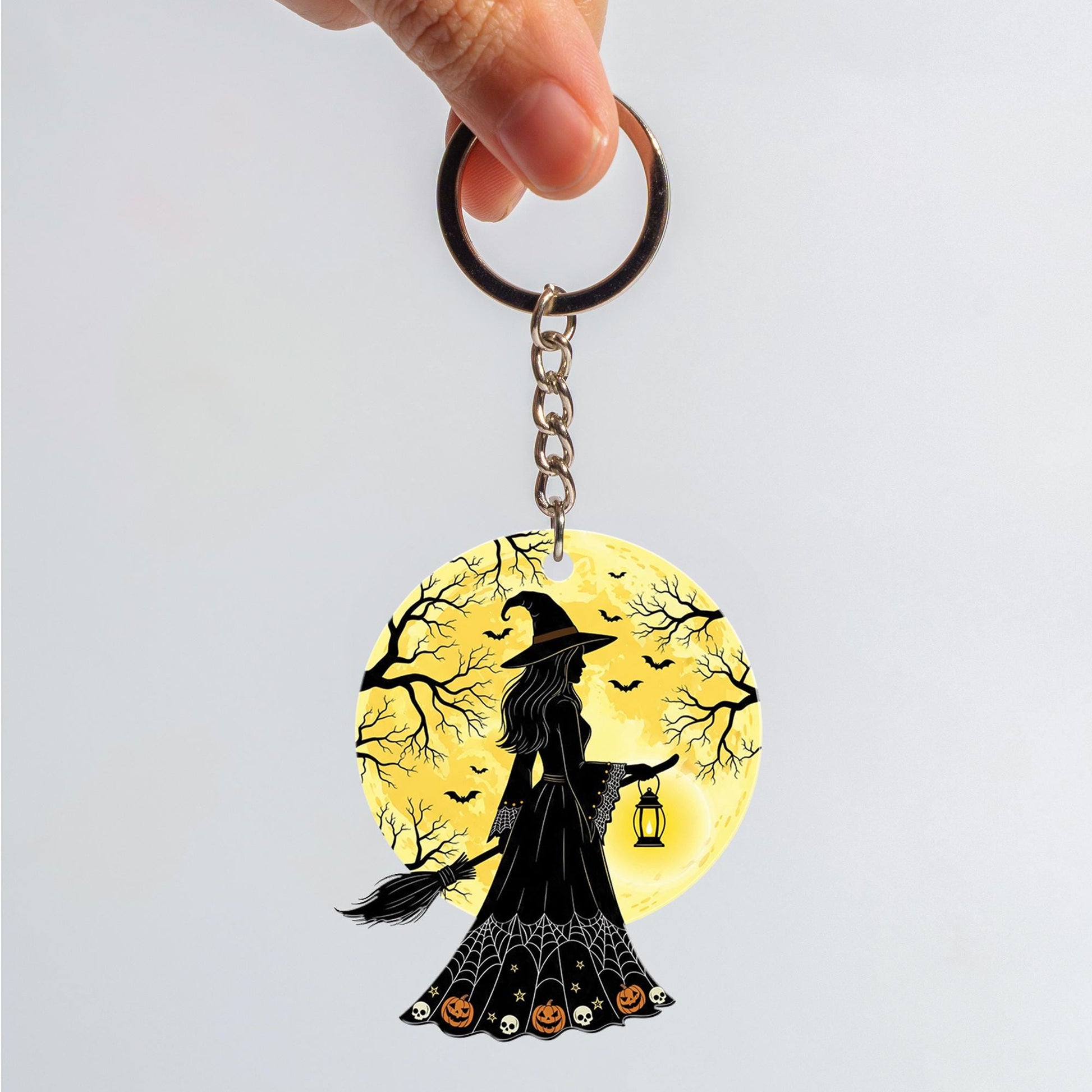 Halloween Witch Keychain | Spooky Moon Keyring | Gothic Gift | Cute Pumpkin Charm | Witchy Accessories | Trick or Treat Favor