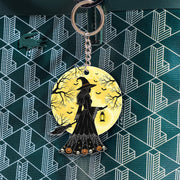 Halloween Witch Keychain | Spooky Moon Keyring | Gothic Gift | Cute Pumpkin Charm | Witchy Accessories | Trick or Treat Favor