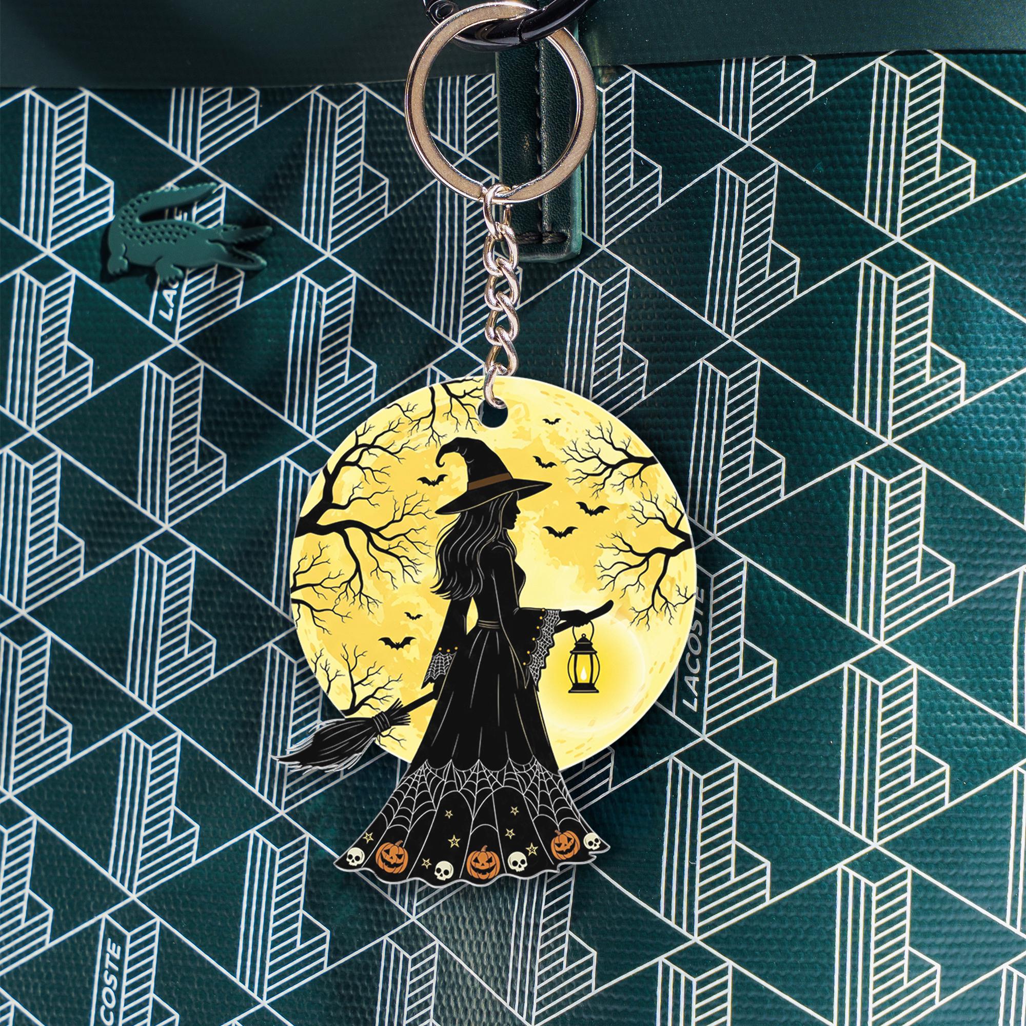 Halloween Witch Keychain | Spooky Moon Keyring | Gothic Gift | Cute Pumpkin Charm | Witchy Accessories | Trick or Treat Favor