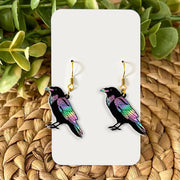 Hologram Raven Earrings | Gothic Crow Jewelry | Witchy Bird Dangle Earrings | Colorful Boho Gift | Spooky Statement Accessories