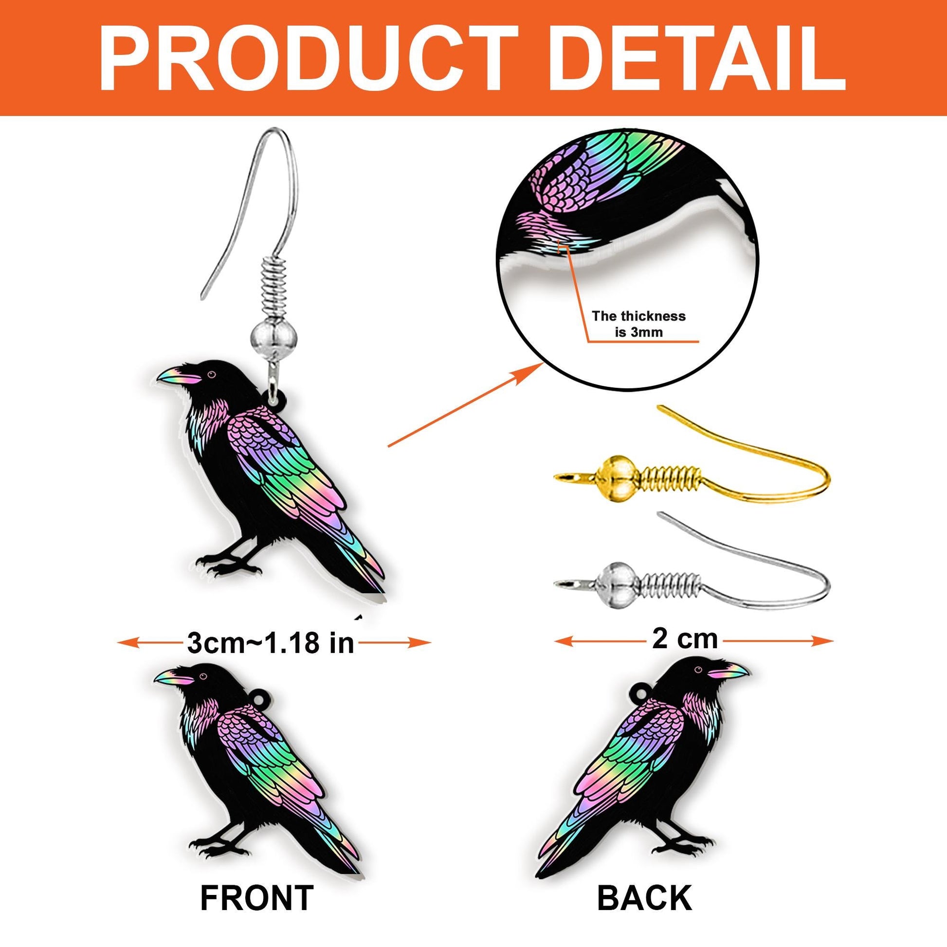 Hologram Raven Earrings | Gothic Crow Jewelry | Witchy Bird Dangle Earrings | Colorful Boho Gift | Spooky Statement Accessories