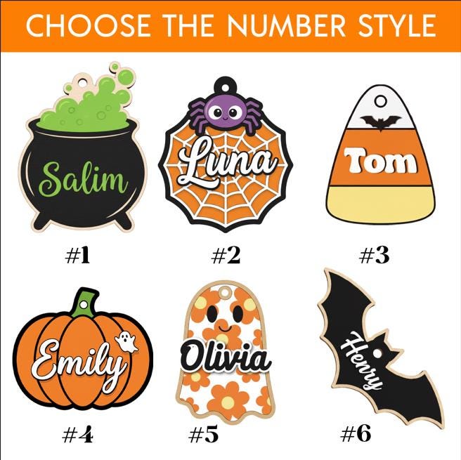 Personalized Halloween Basket Tag: Acrylic & Wood, Custom Name