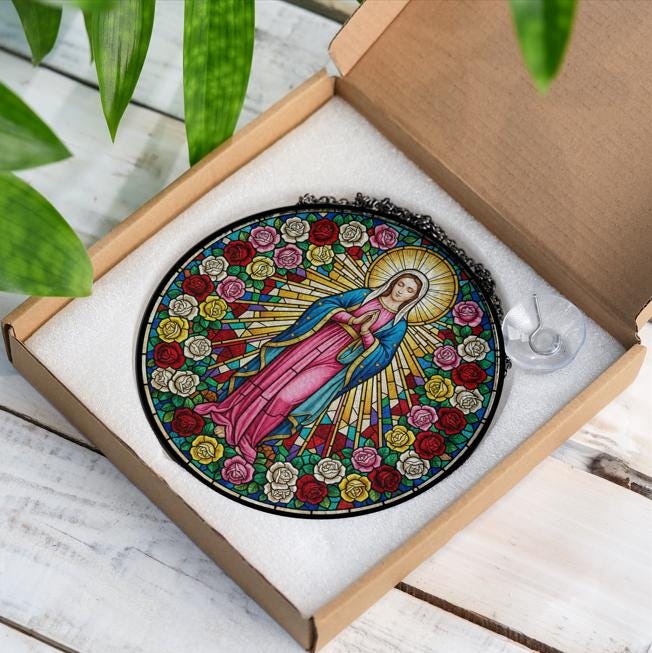 Virgin Mary Glass Suncatcher: Catholic Home Decor, Religious Gift
