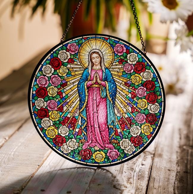 Virgin Mary Glass Suncatcher: Catholic Home Decor, Religious Gift