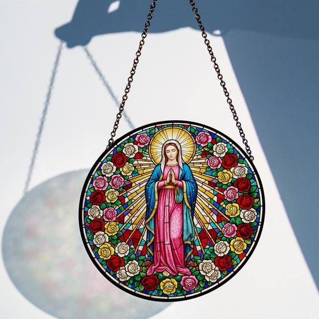 Virgin Mary Glass Suncatcher: Catholic Home Decor, Religious Gift