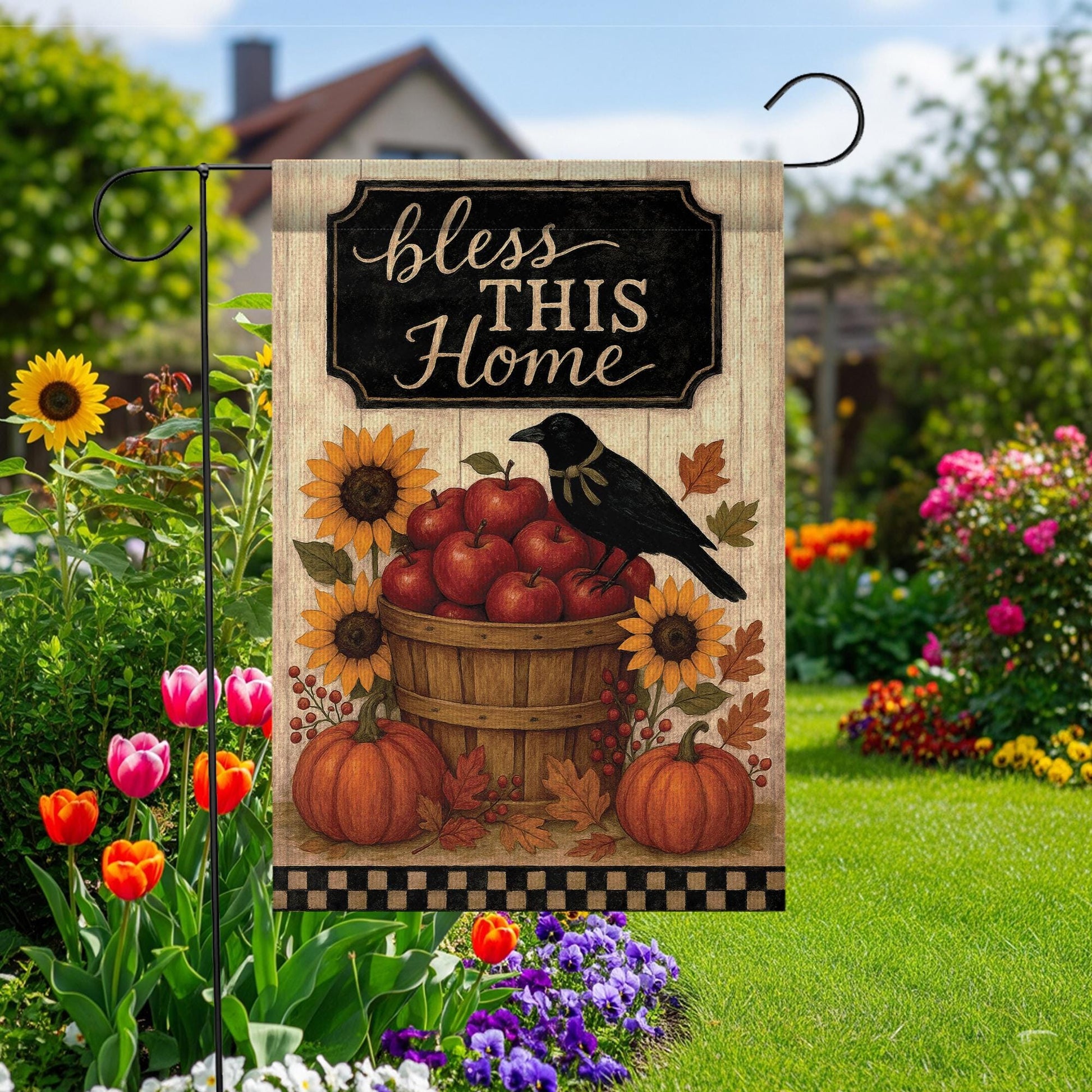 Bless This Home Garden Flag: Autumn Harvest Yard Decor