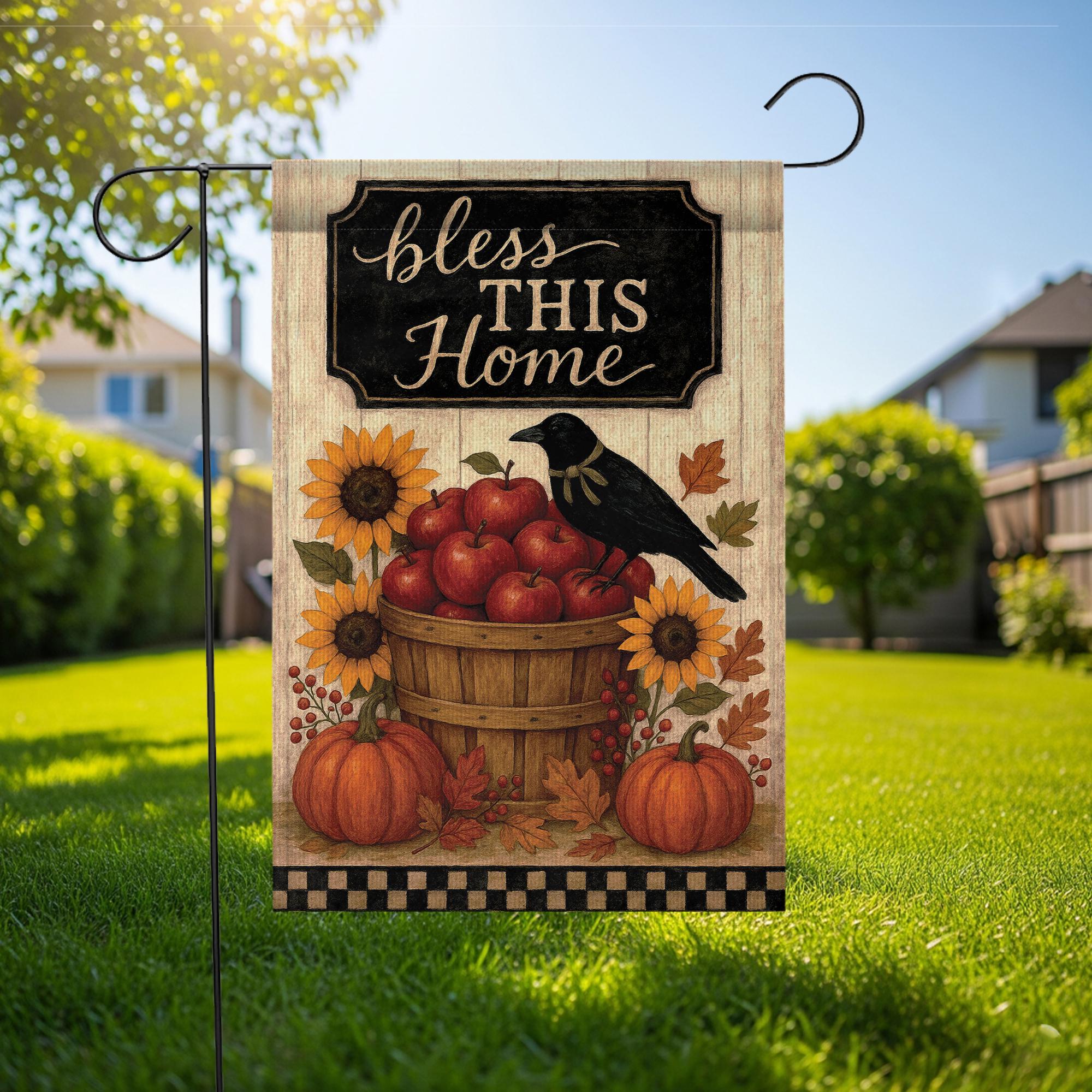 Bless This Home Garden Flag: Autumn Harvest Yard Decor