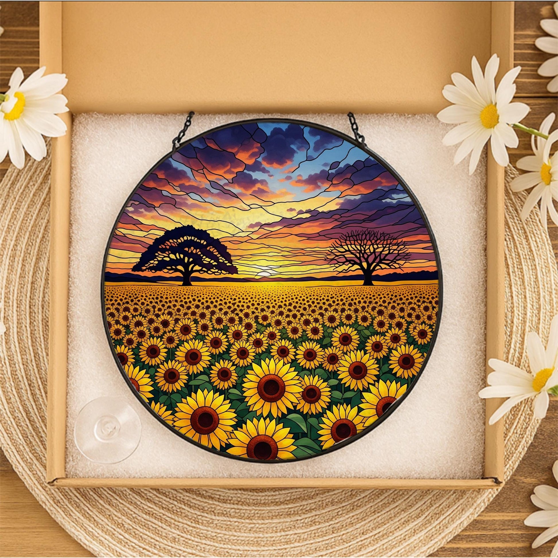 Sunflower Suncatcher: Faux Stained Glass Window Hanging Art