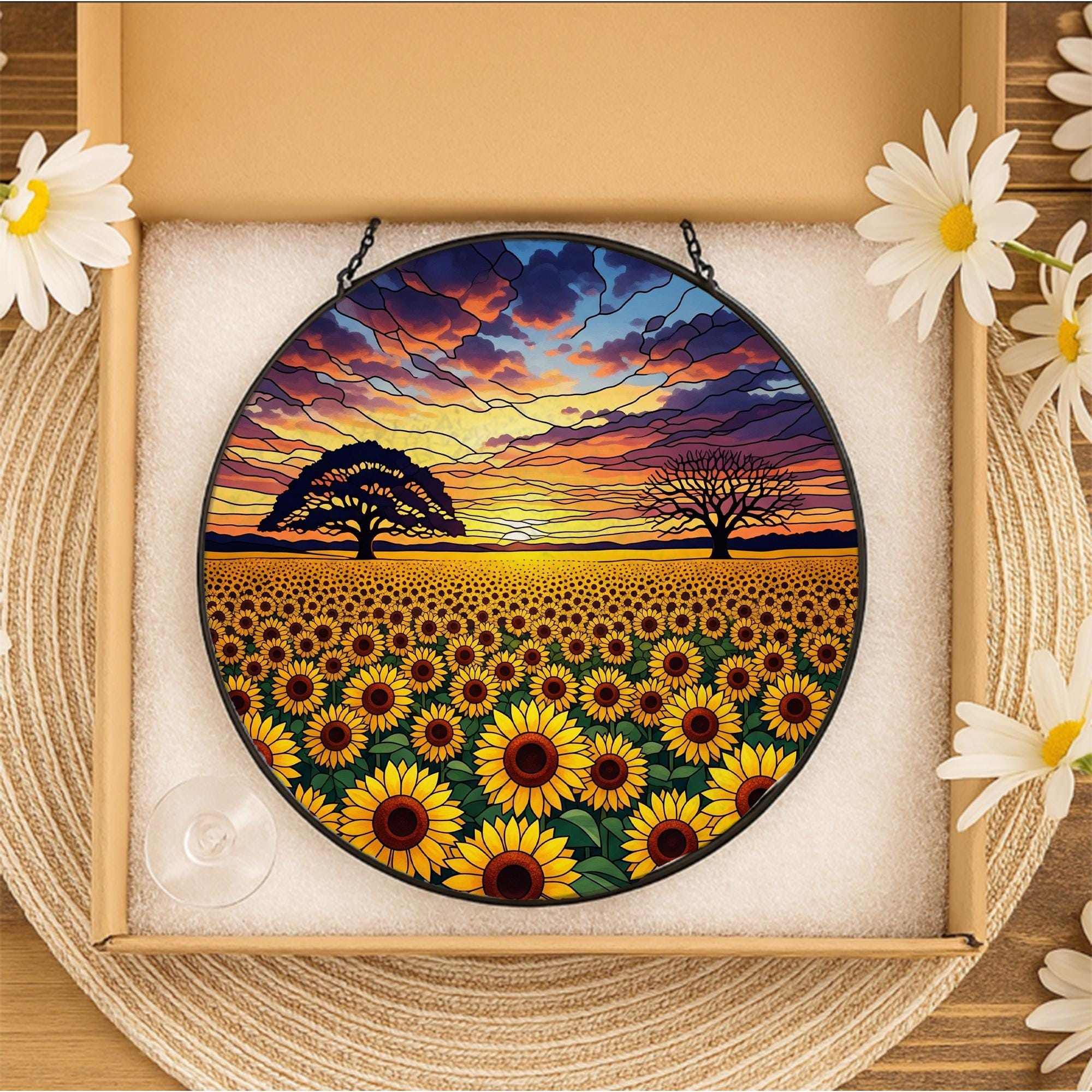 Sunflower Suncatcher: Faux Stained Glass Window Hanging Art