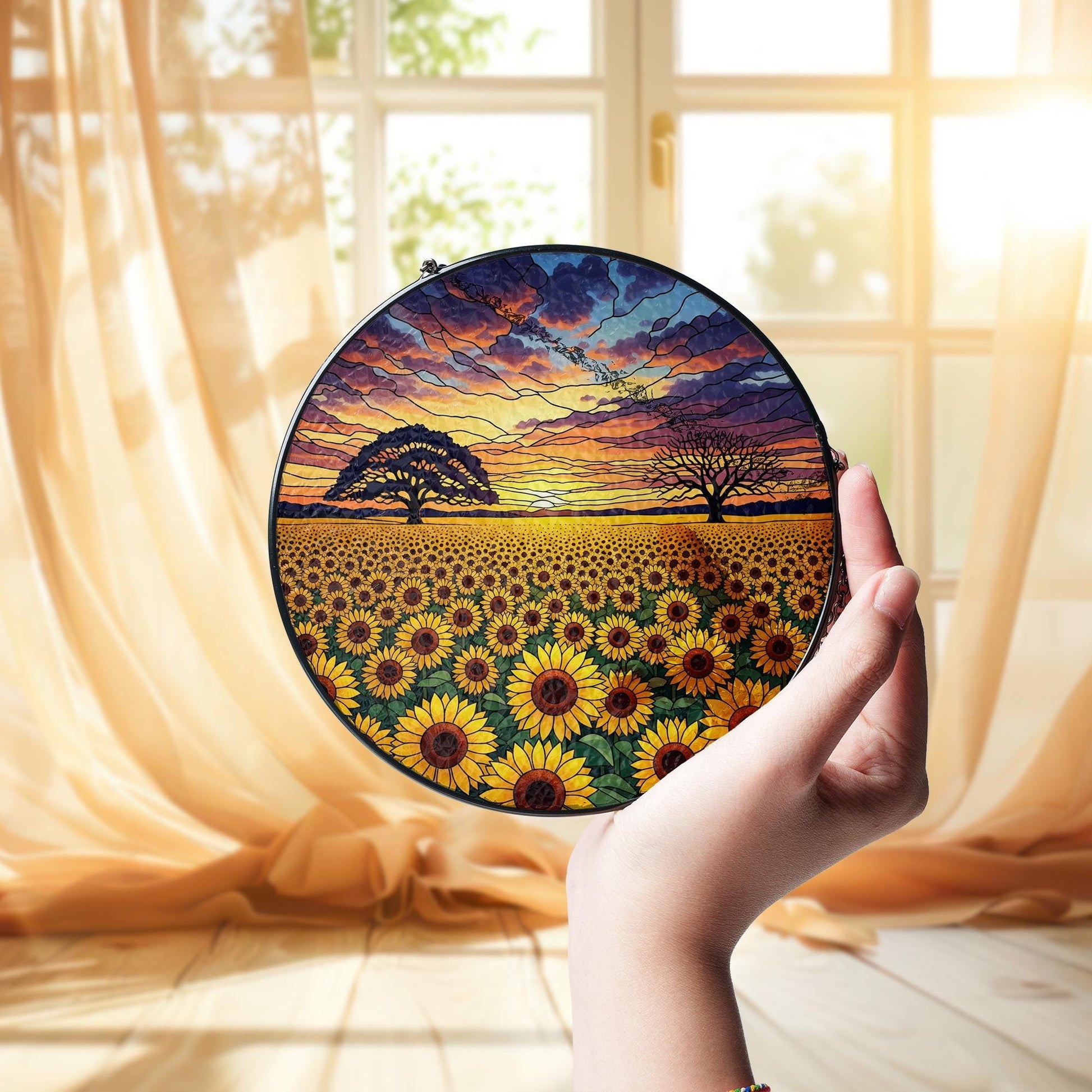 Sunflower Suncatcher: Faux Stained Glass Window Hanging Art