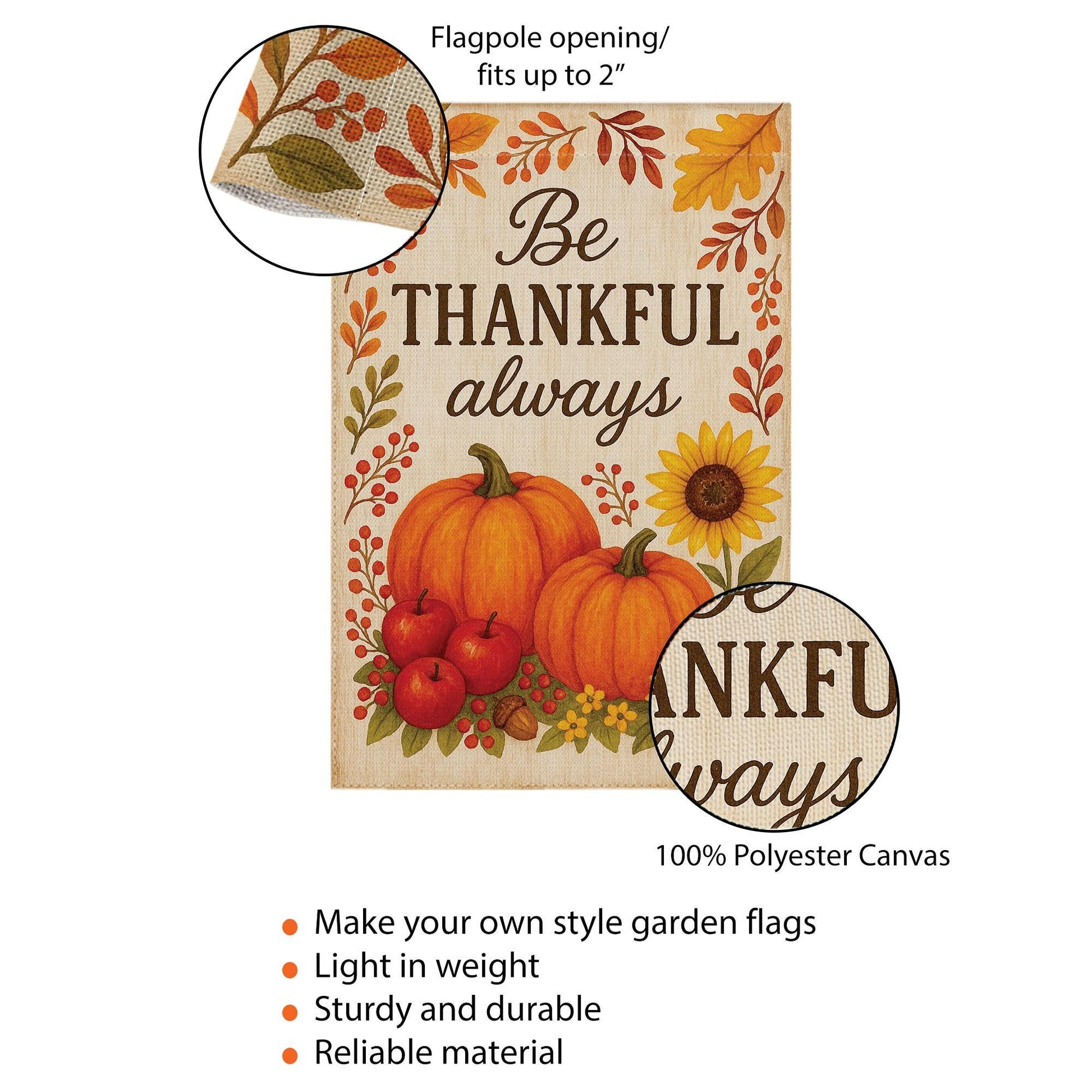 Be Thankful Always Garden Flag: Autumn Harvest Yard Decor