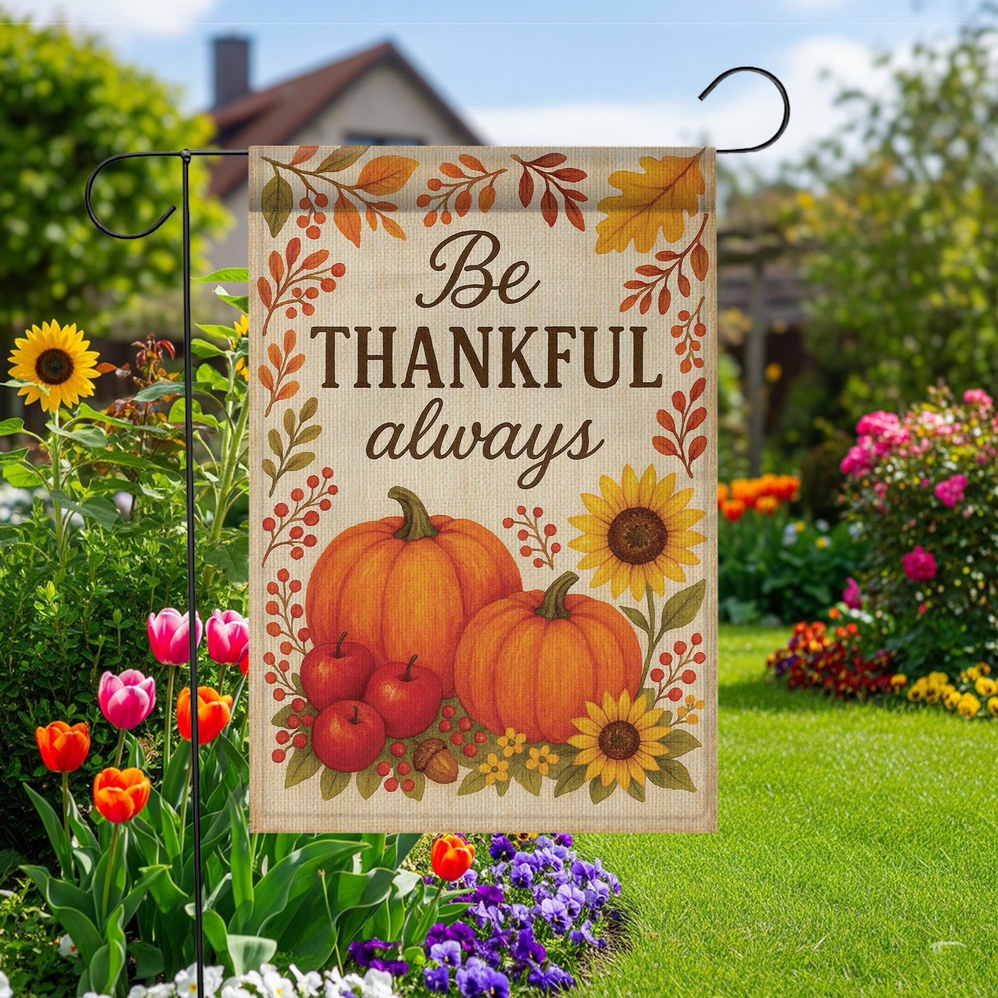 Be Thankful Always Garden Flag: Autumn Harvest Yard Decor