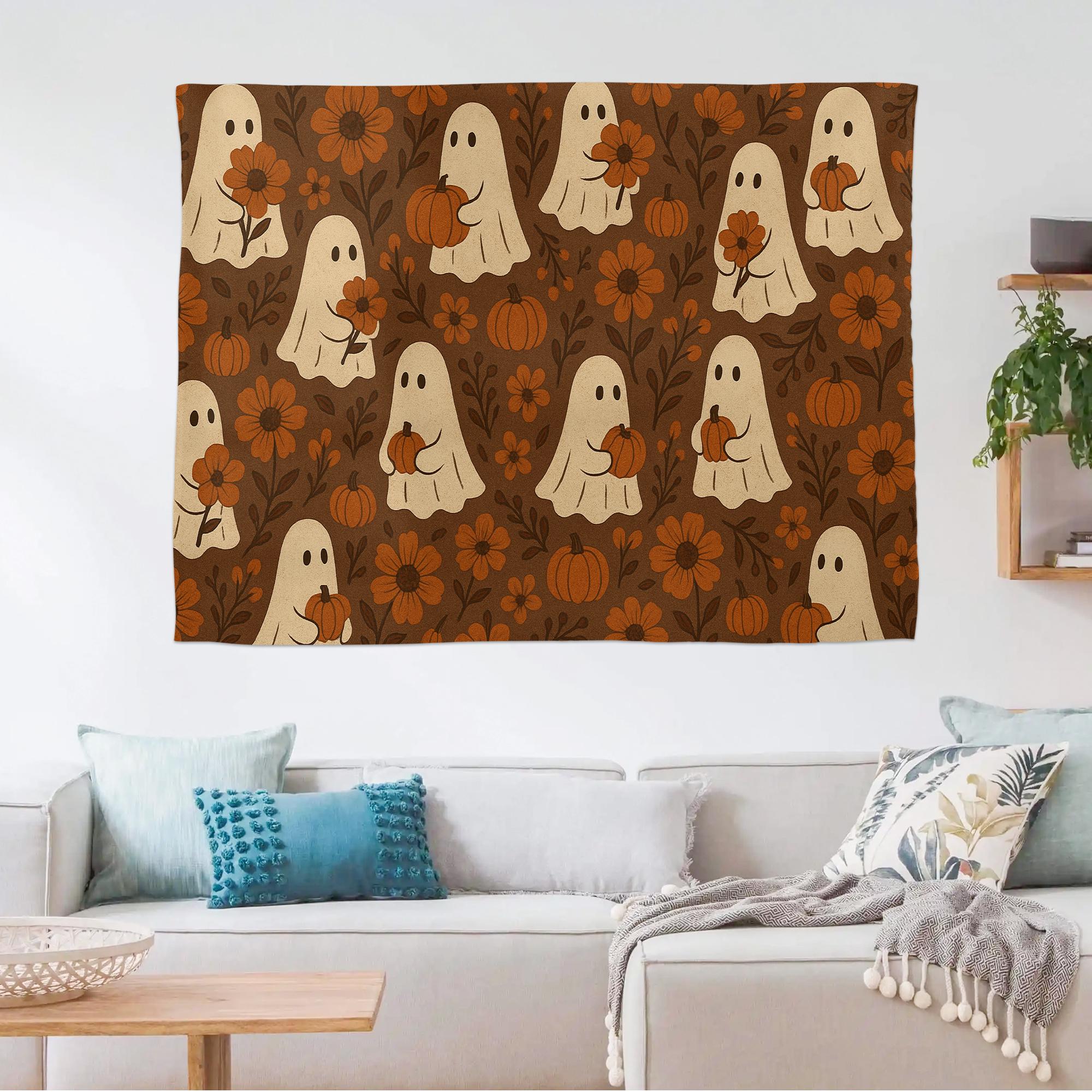 Halloween Ghost Tapestry: Spooky Pumpkin Gothic Wall Hanging