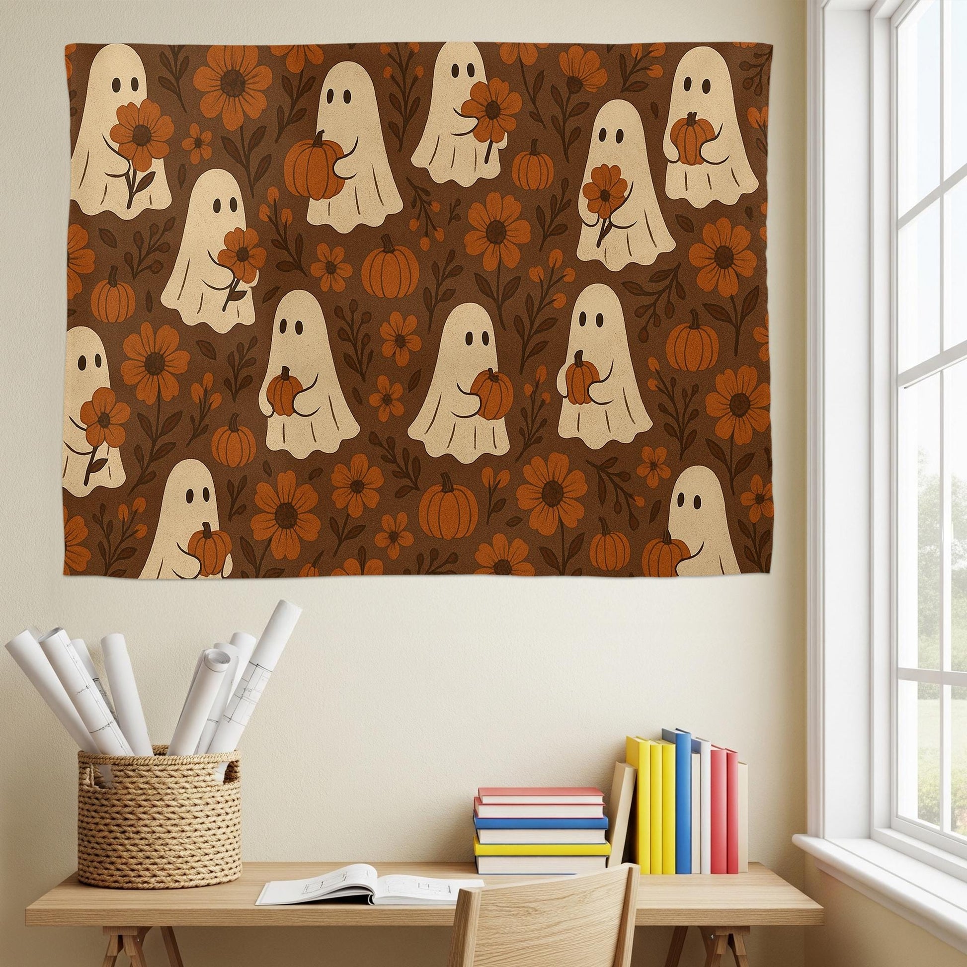 Halloween Ghost Tapestry: Spooky Pumpkin Gothic Wall Hanging