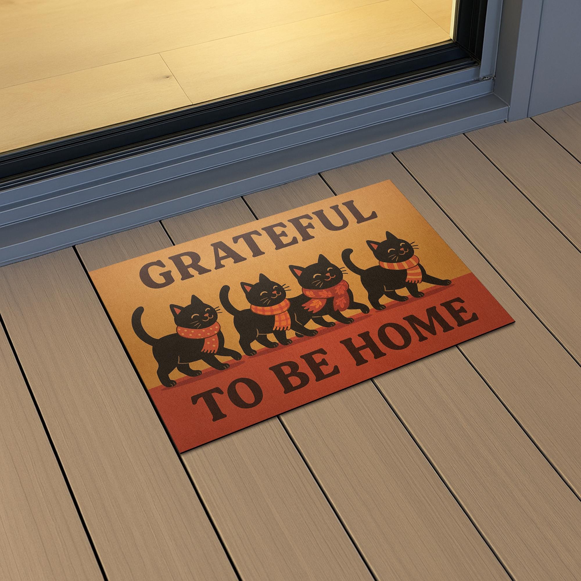 Fall Black Cat Doormat: Grateful Home Welcome Mat
