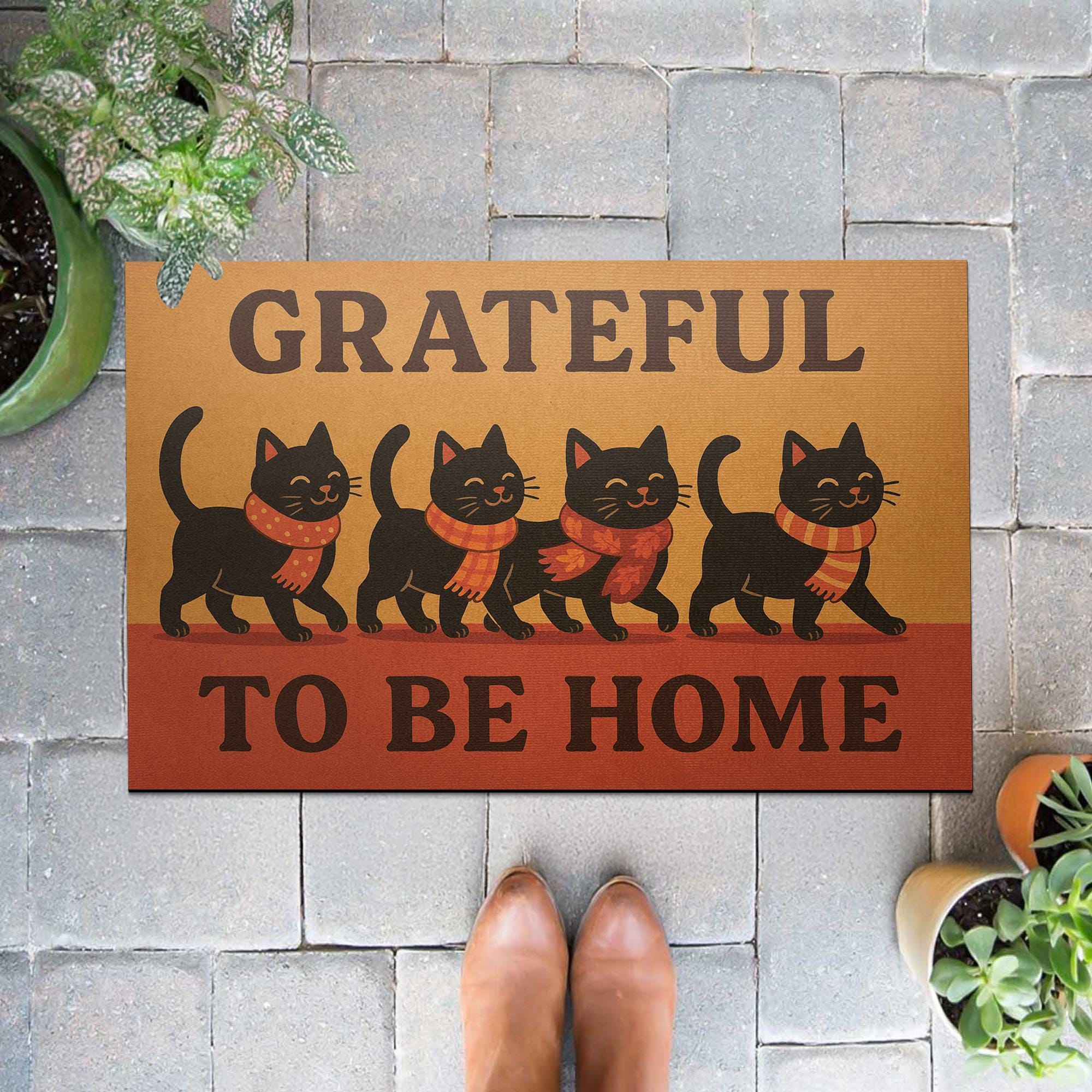 Fall Black Cat Doormat: Grateful Home Welcome Mat