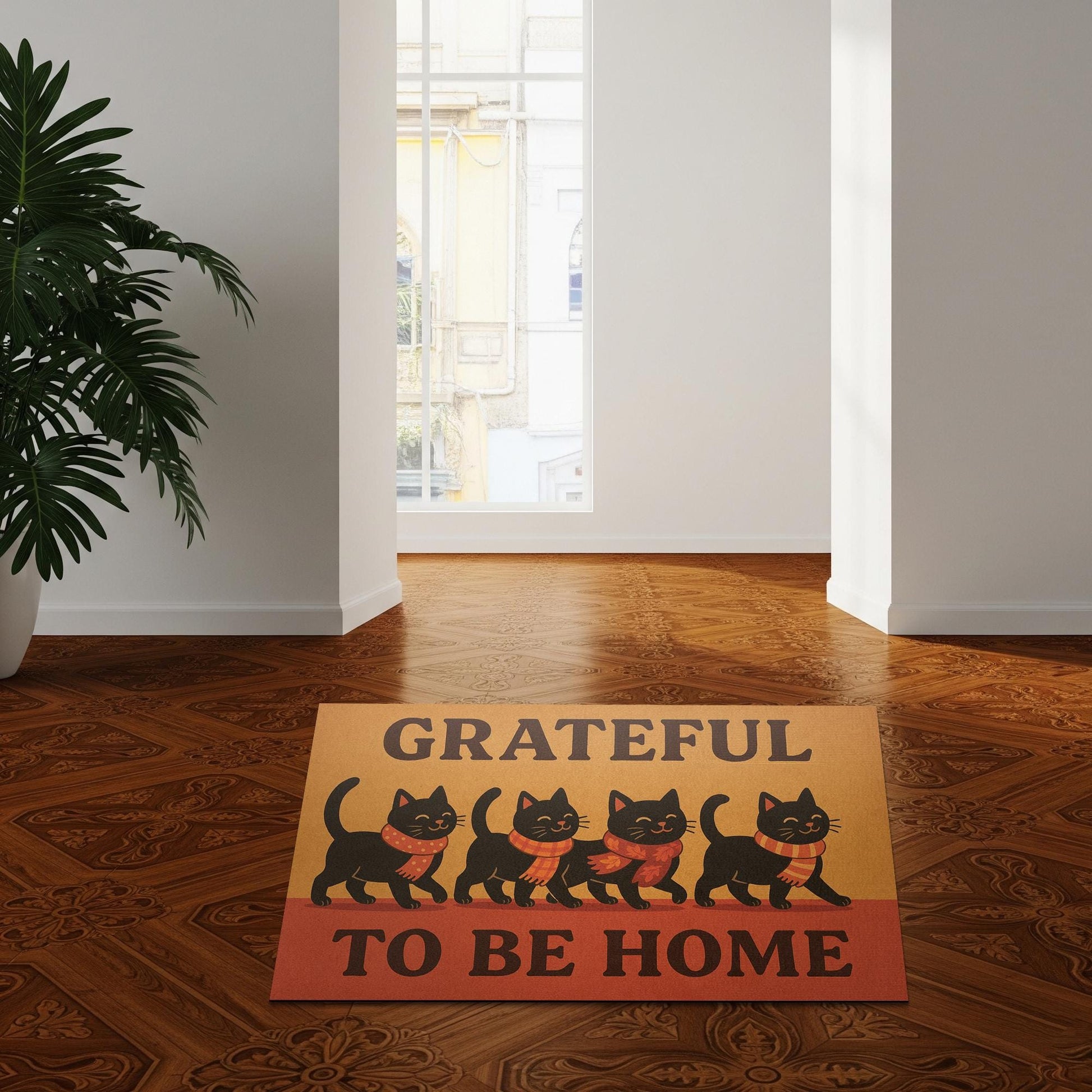 Fall Black Cat Doormat: Grateful Home Welcome Mat
