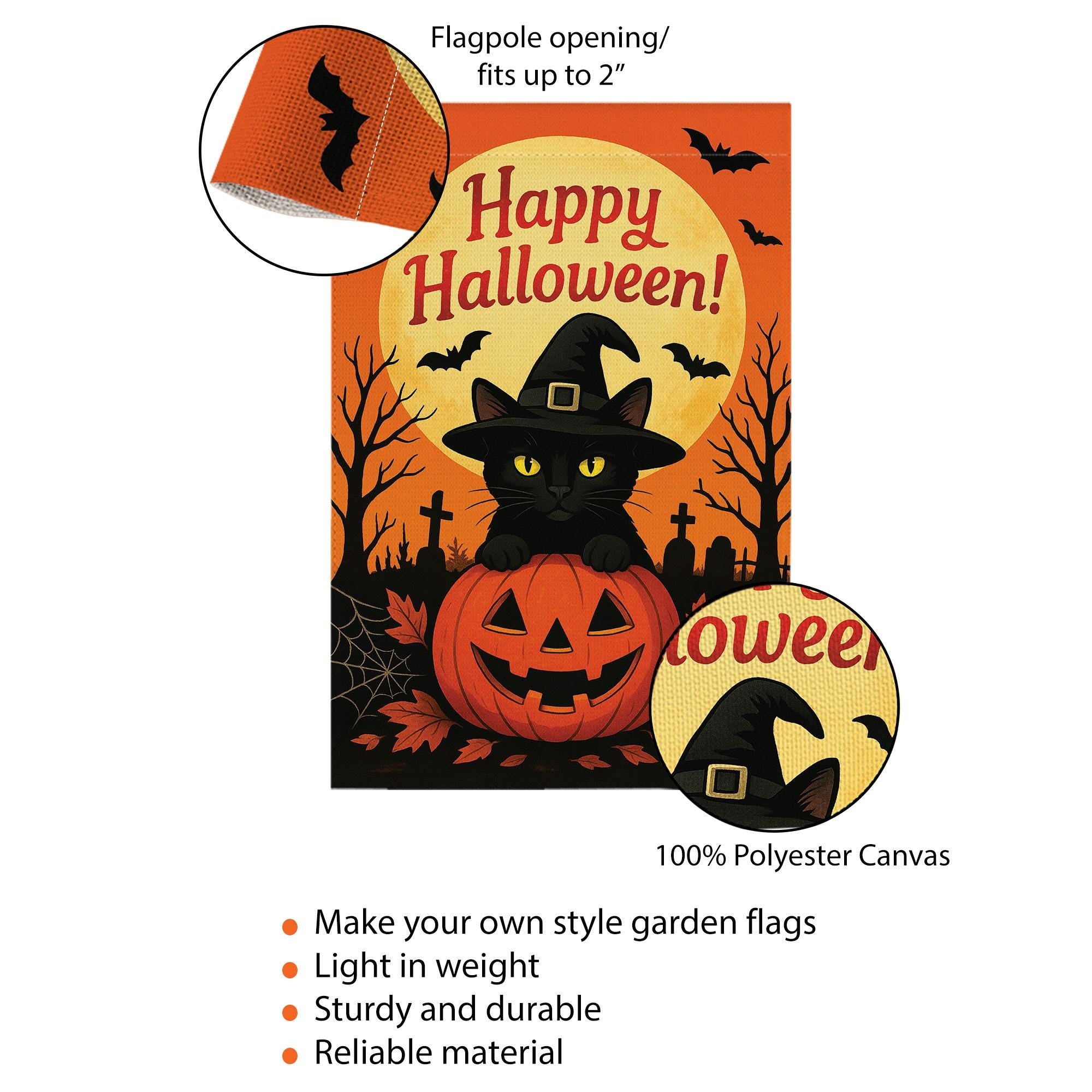 Happy Halloween Garden Flag: Black Cat Pumpkin Yard Decor