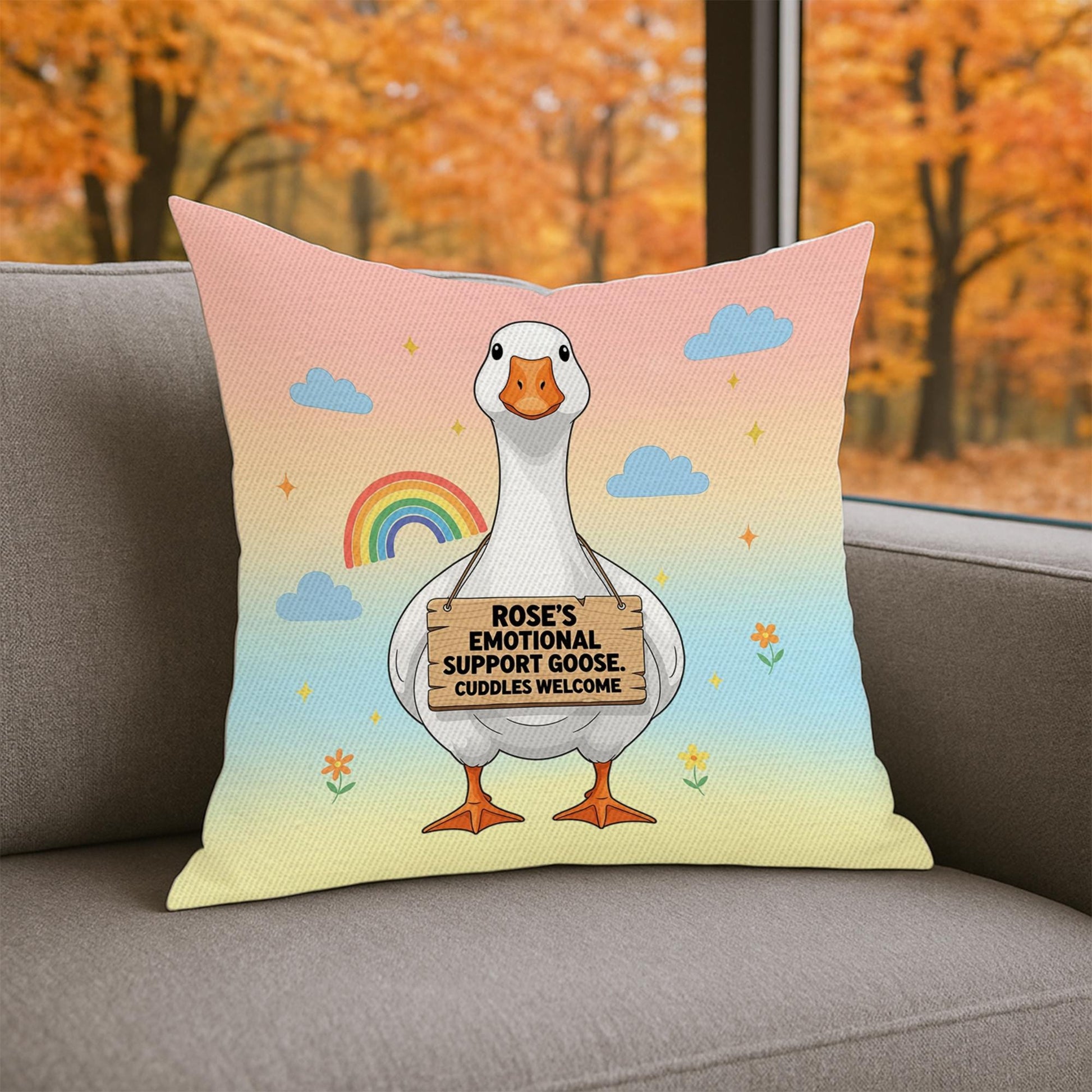Personalized Emotional Support Goose Pillow: Funny Farm Animal Cushion