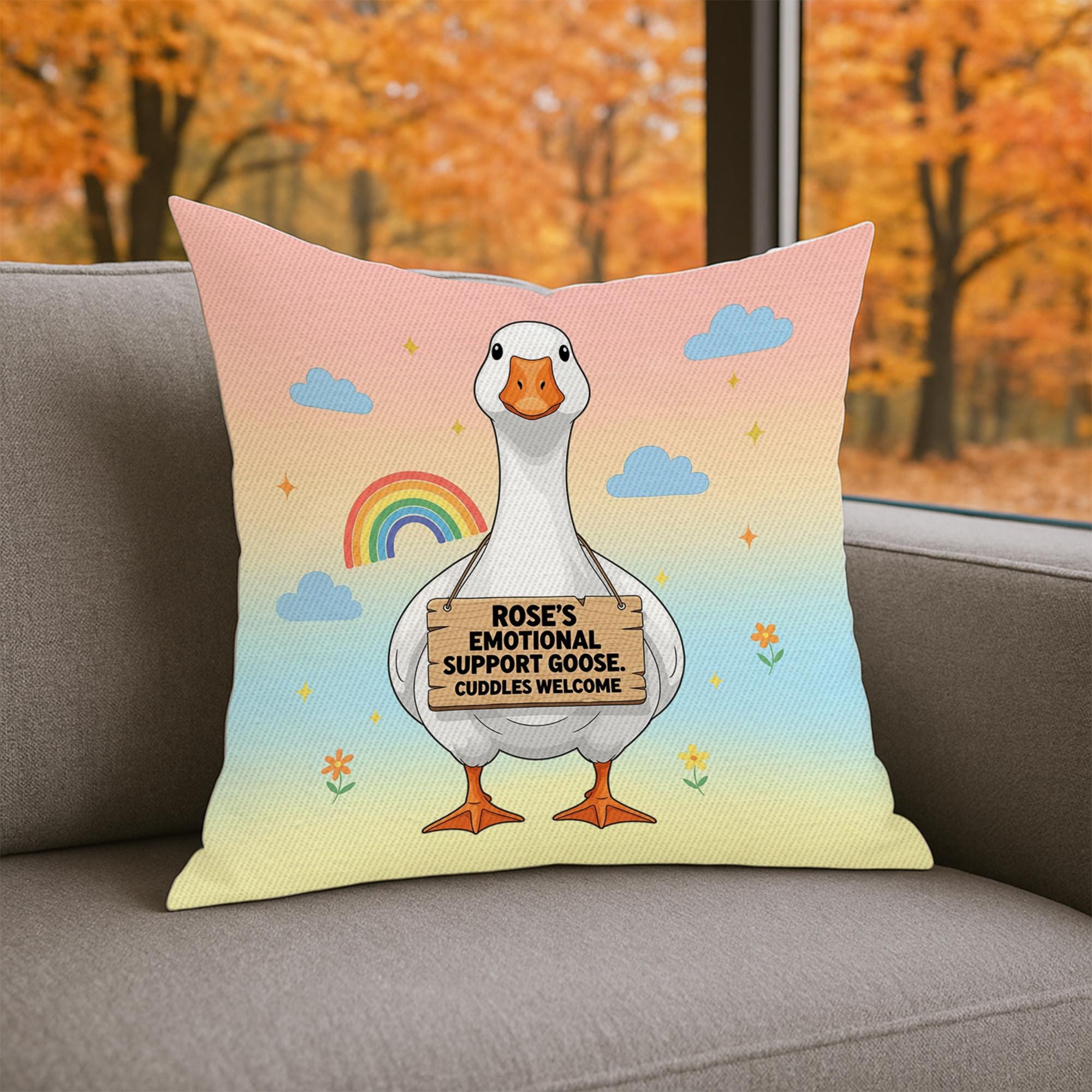 Personalized Emotional Support Goose Pillow: Funny Farm Animal Cushion