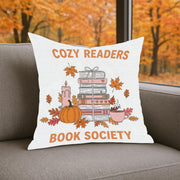 Book Lover Throw Pillow: Cozy Readers Society - Fall Autumn Decor