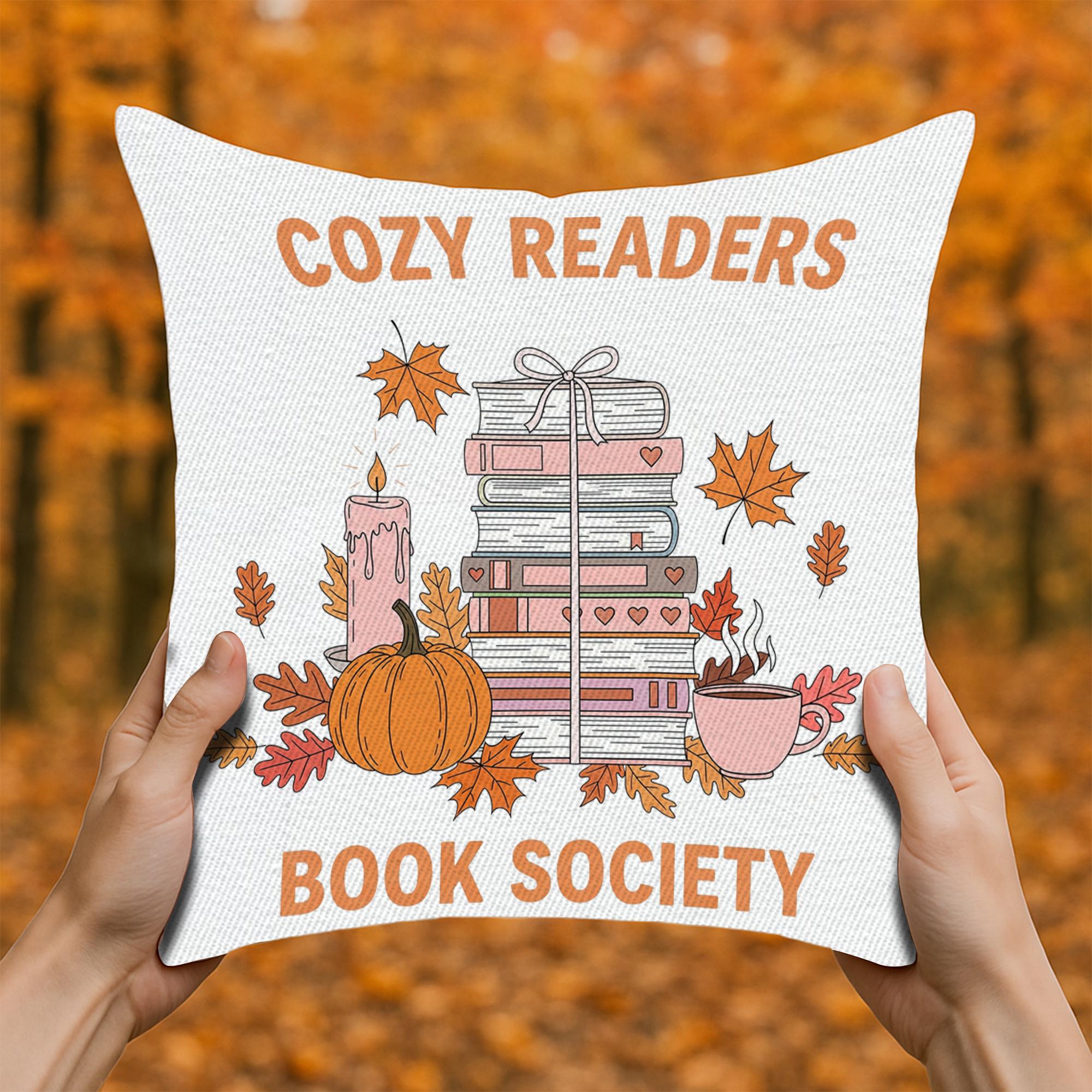 Book Lover Throw Pillow: Cozy Readers Society - Fall Autumn Decor
