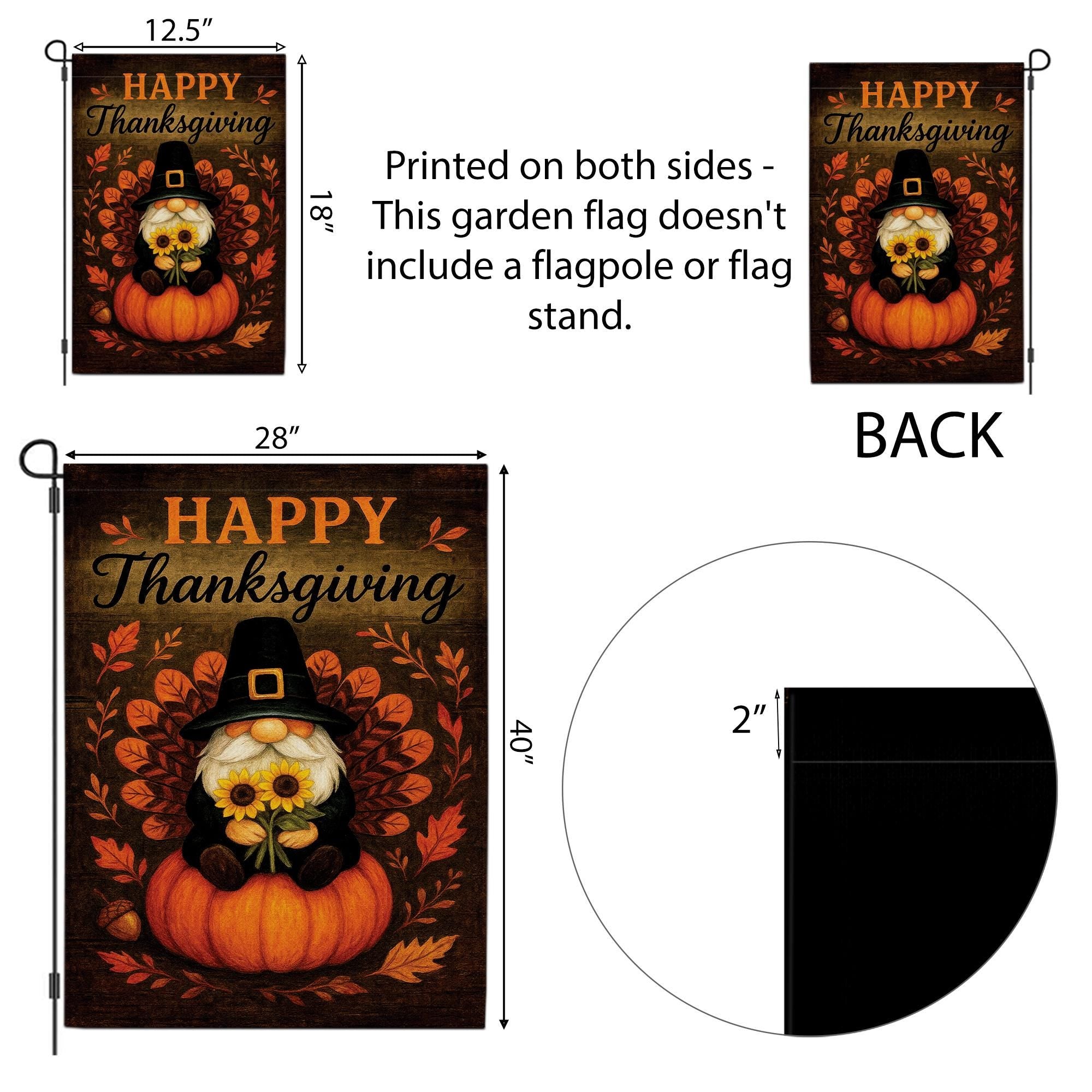 Happy Thanksgiving Garden Flag: Autumn Gnome Pumpkin Outdoor Flag