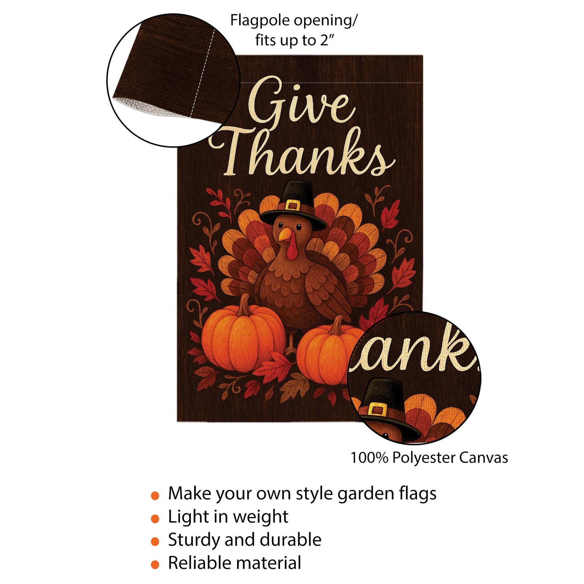 Give Thanks Garden Flag: Thanksgiving Turkey Pumpkins Yard Decor