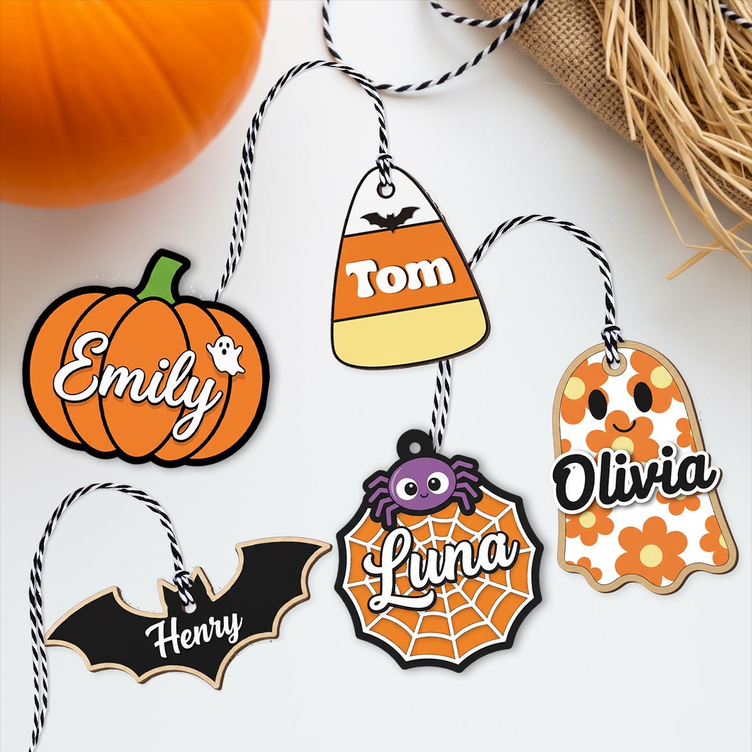 Personalized Halloween Basket Tag: Acrylic & Wood, Custom Name