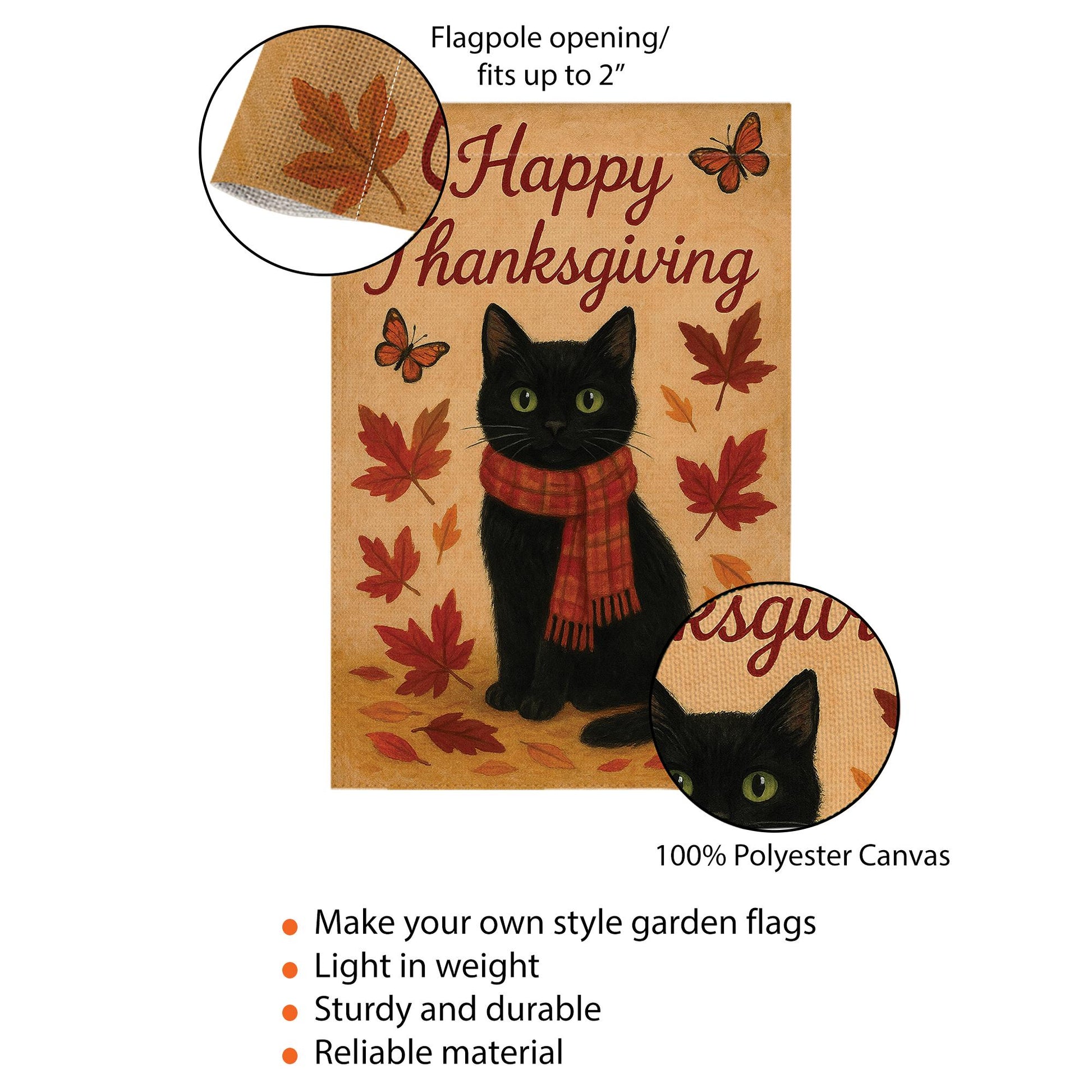 Happy Thanksgiving Cat Flag: Autumn Black Cat Yard Decor